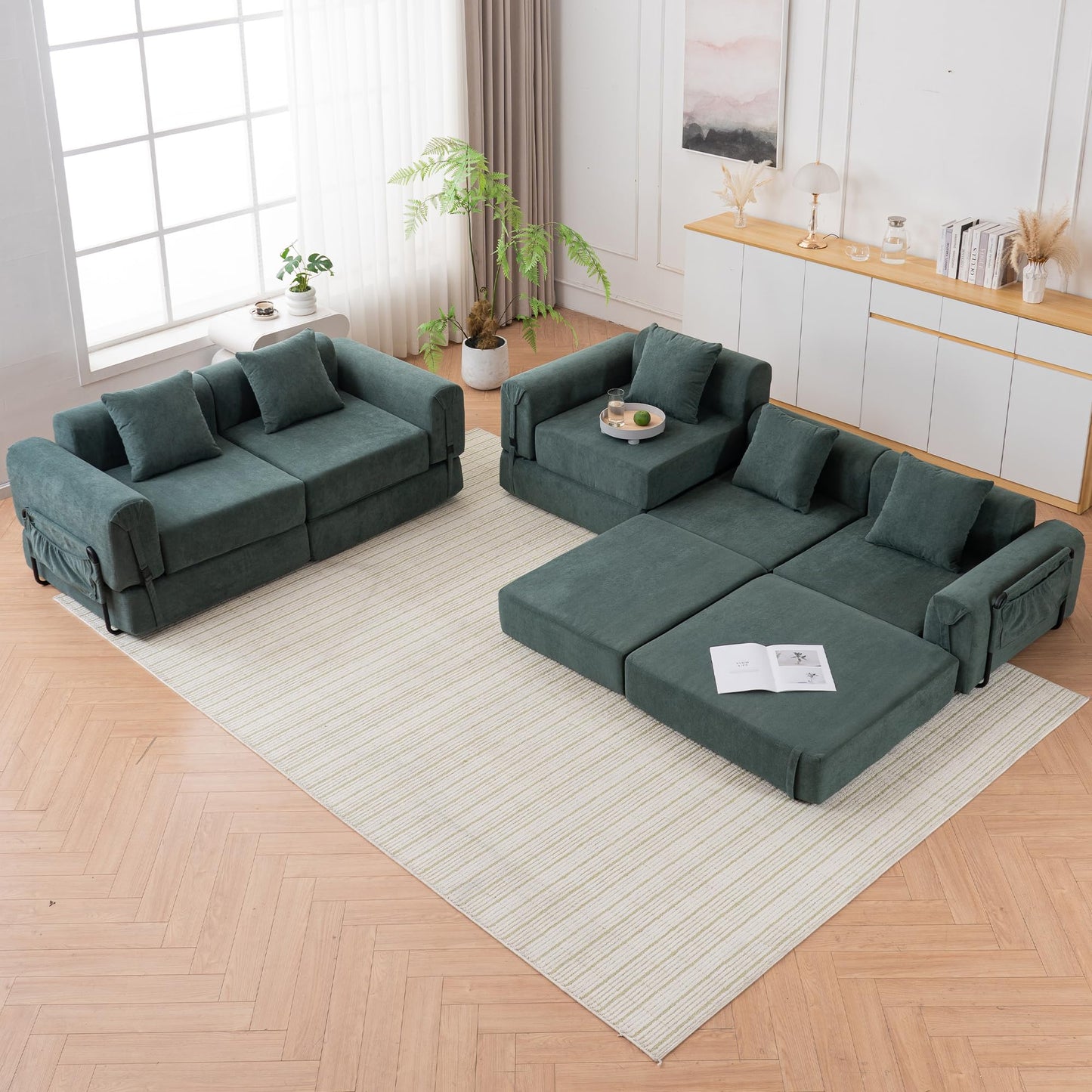 ILCQU Cloud Modular Sectional Sofa, Foldable Floor Couch Bed, Convertible Sleeper Sofa Bed, Fold Out Boneless Couches for Living Room, Office, Guest Room, Apartment (Loveseat, Green)