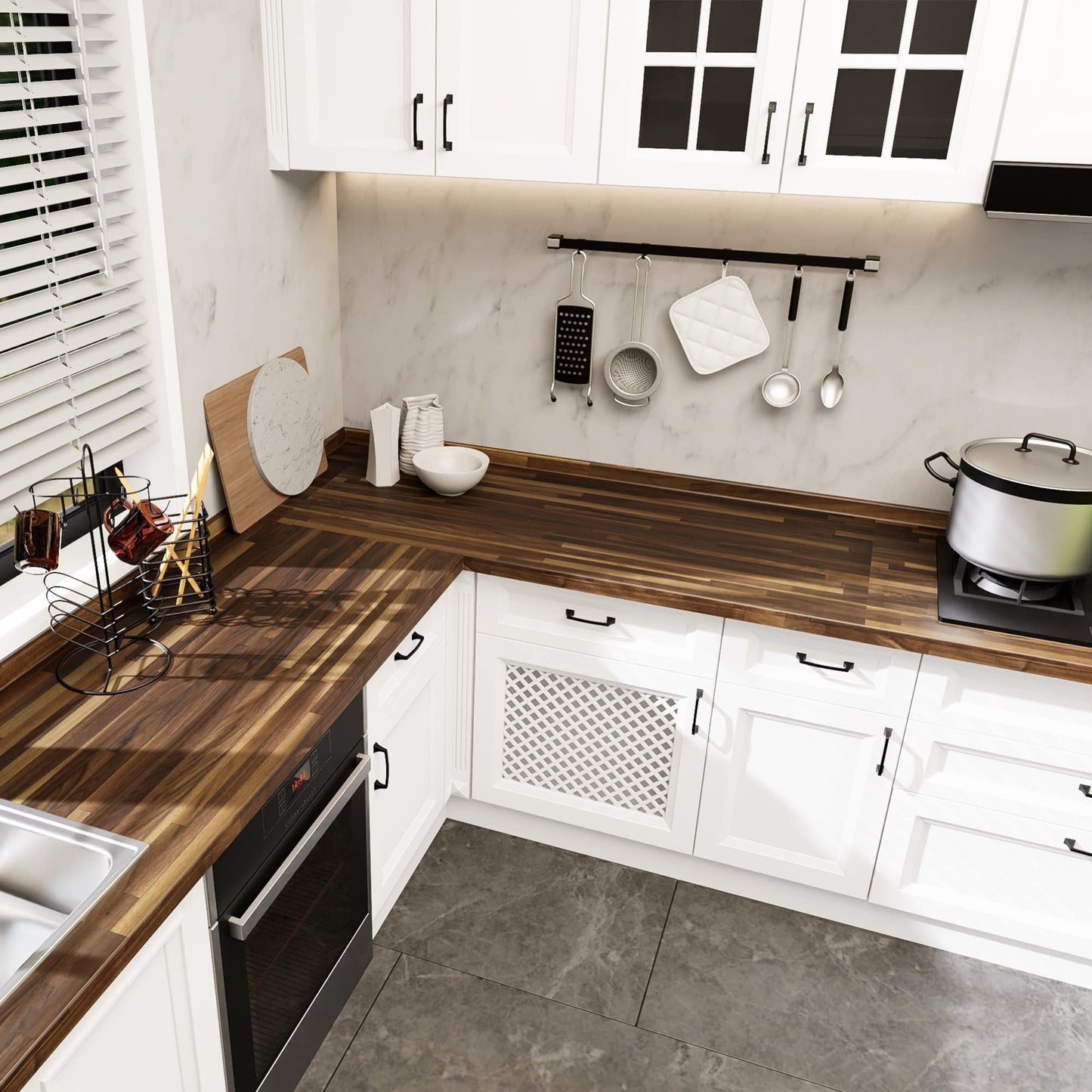 CONSDAN Butcher Block Counter Top, Walnut Solid Hardwood Countertop, Wood Slabs for Kitchen, Reversible, Both Side Polished, Prefinished with Food-safe Oil, 1.5" Thickness, 24"x25"