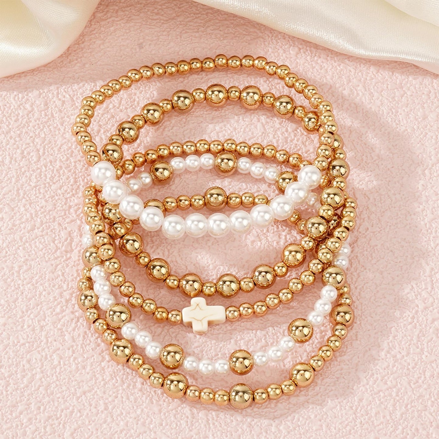 Harry and Henry Gold Beaded Bracelets for Women Gold Pearl Elegant Stackable Bracelets Set Trendy Jewelry Gifts Birthday Valentines Day Gifts for Women