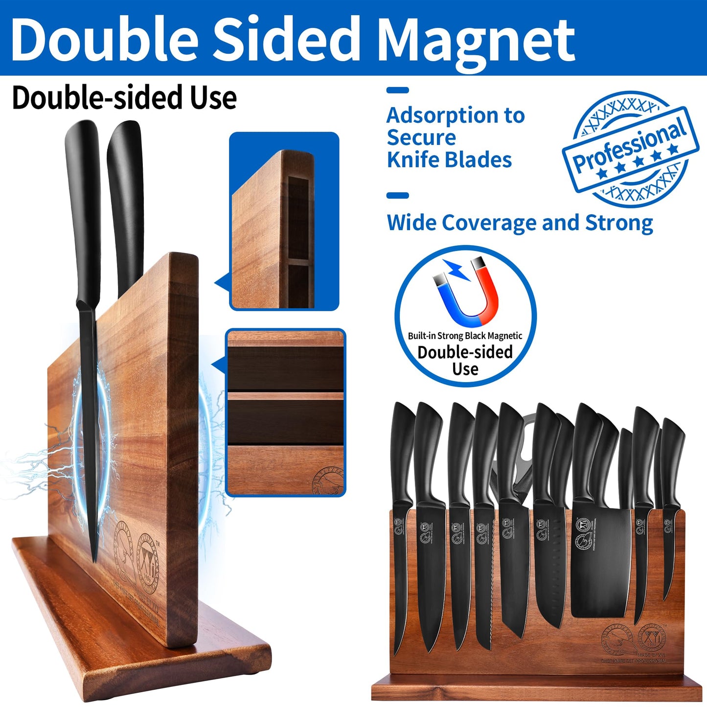 XYJ Professional Knife Sets for Master Chefs,Meat Cleaver Butcher for Camping,Chef Knife Set with Magnetic Knife Block,Bag,Stainless Steel Kitchen Knives Tools Kit