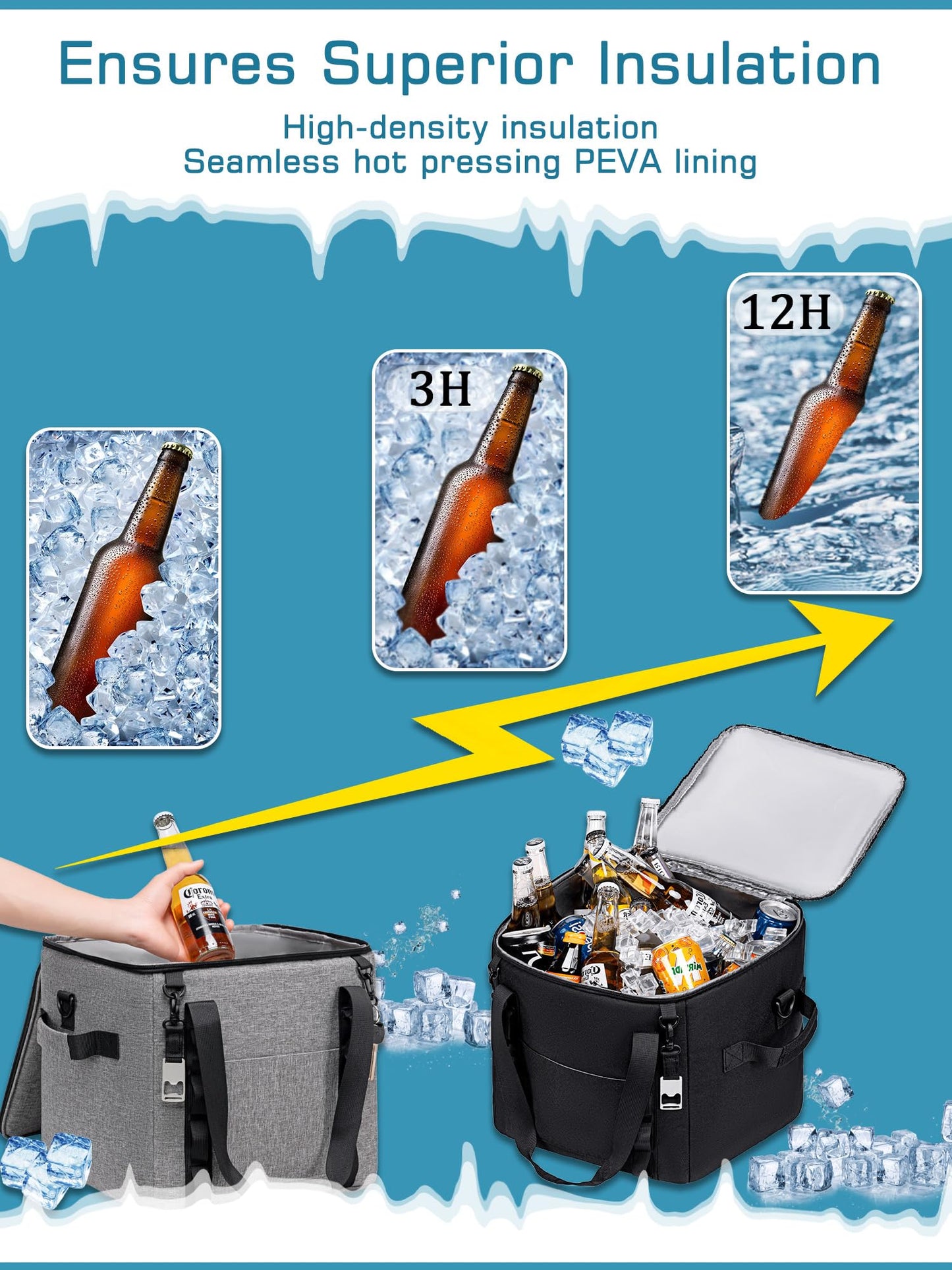 TuErcao Small Insulated Cooler Bag, 10"x10"x10" 30 Can Leak Proof Portable Collapsible Soft Ice Chest for Beach Hiking Picnic Lunch Camping Car Road Trips, Light Grey