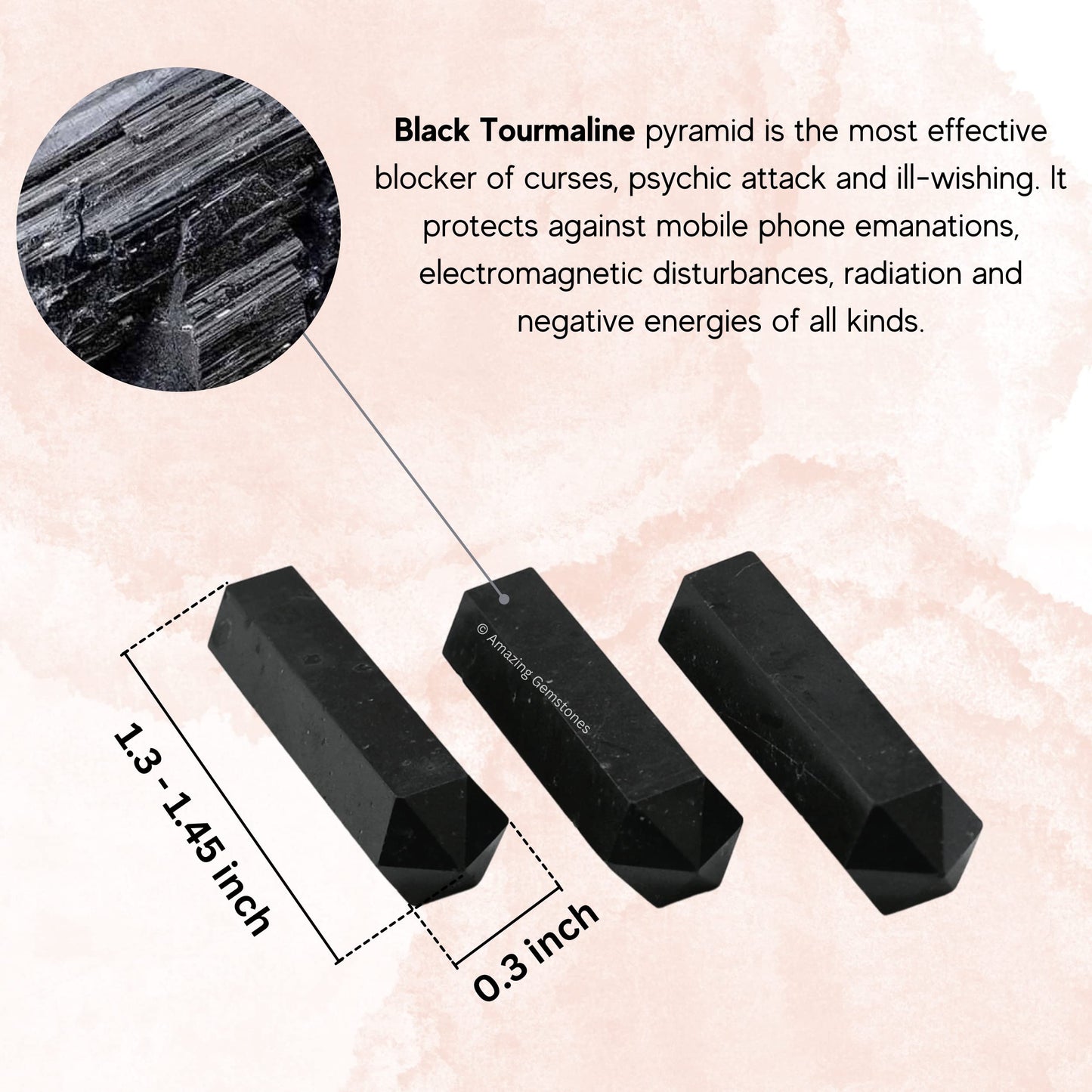 Amazing Gemstone Black Tourmaline Crystal Points Bulk Healing Crystals and Stones - Pack of 3 Single Terminated Healing Wand Point Bulk Crystals for Crafts, Crystal Grid, DIY Work - Premium Crystals