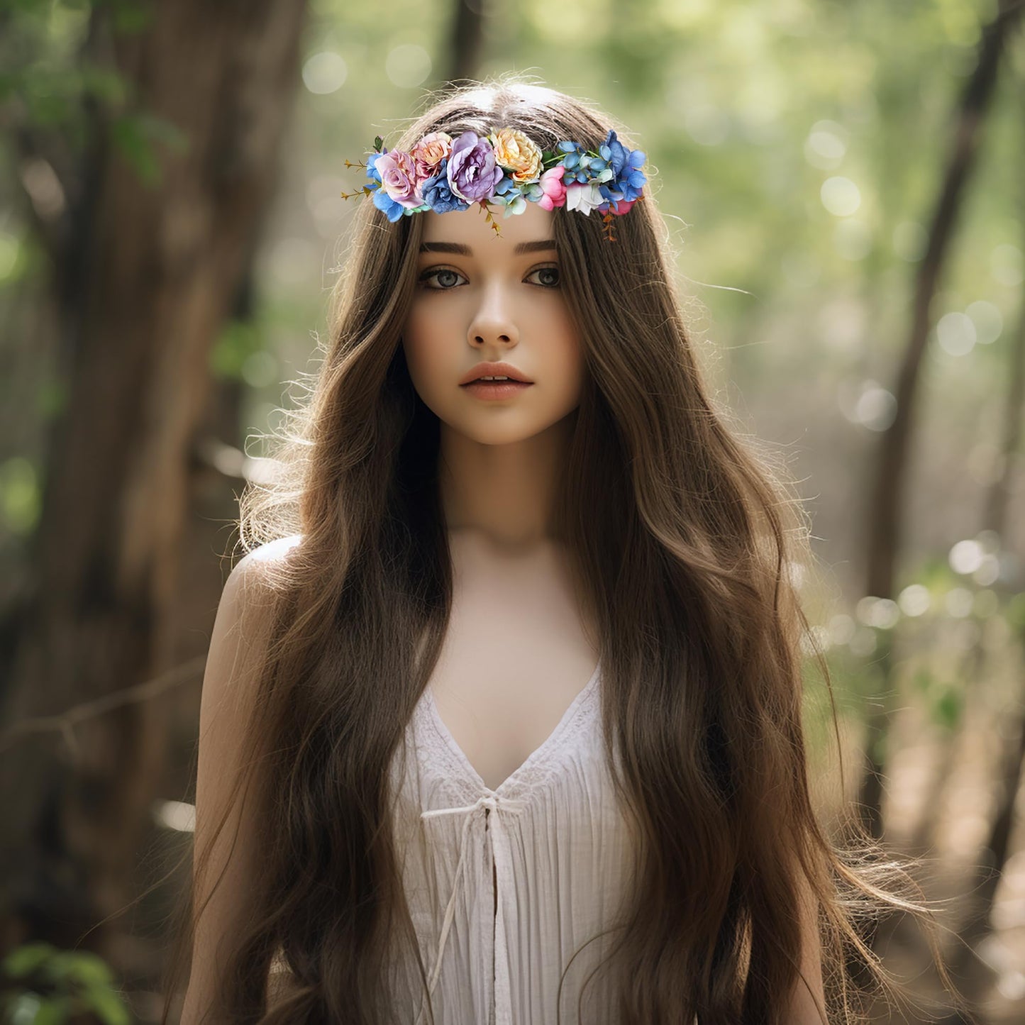 Vivivalue Vine Flower Crown Flower Garland Headband Hair Wreath Floral Headpiece Halo Boho with Ribbon Wedding Party Festival Photos