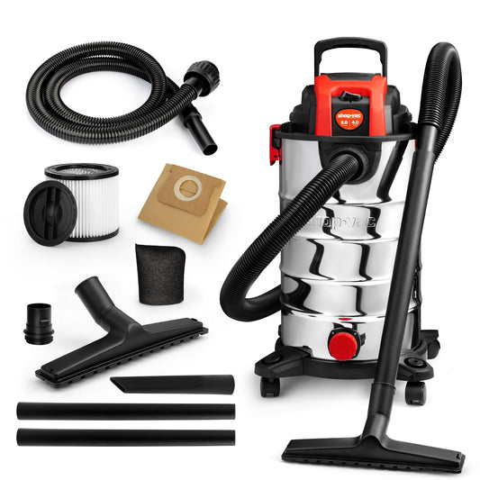 Shop-Vac 8 Gallon 4.0 HP Wet/Dry Vacuum with Blower Function, Stainless Steel Tank, Portable Shop Vacuum with Wheels, Includes Filters, Hose & Accessories, Ideal for Garage and Workshop