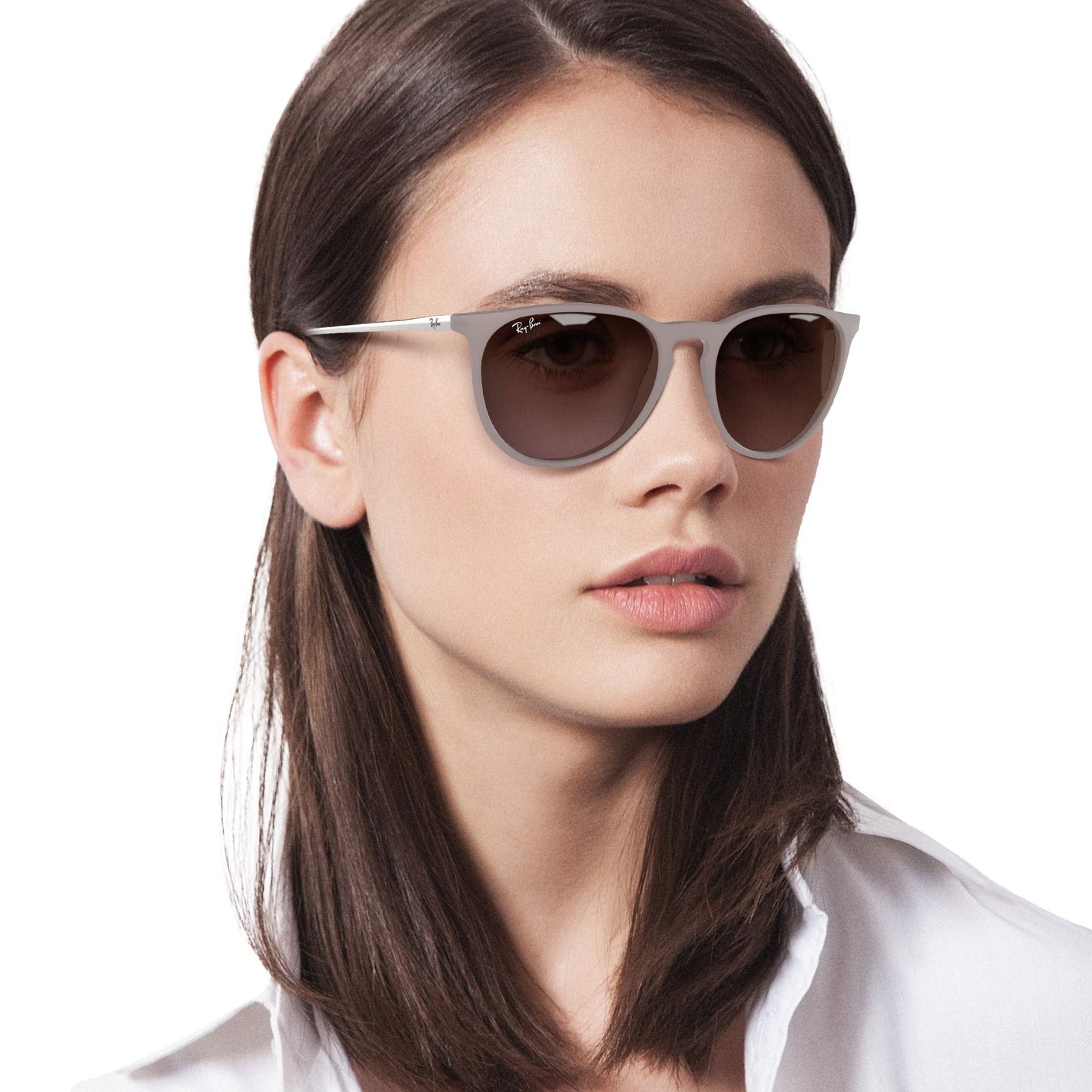 Ray-Ban Unisex RB4171 Erika Round Sunglasses, Dark Rubber Sand/Violet Gradient Brown, 54 mm