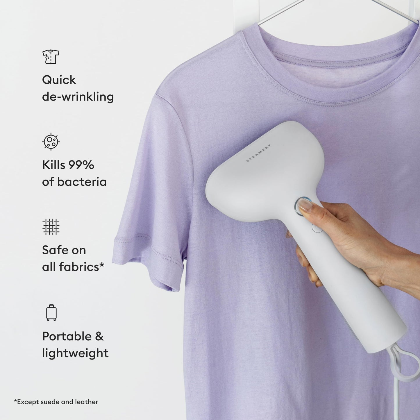 Steamery Handheld Clothes Steamer Cirrus X, 1200W, Steam Output 20g/min, Heat up in 20 Seconds, Portable, Minimalistic, Scandinavian design, White