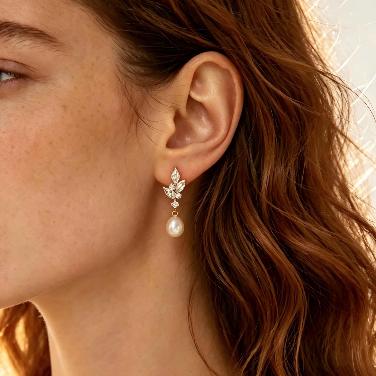 Pearl Earrings for Women, 14k Gold Plated Trendy Diamond Pearl Drop Earrings Hypoallergenic Dainty Bridal Gifts Wedding jewelry for Women