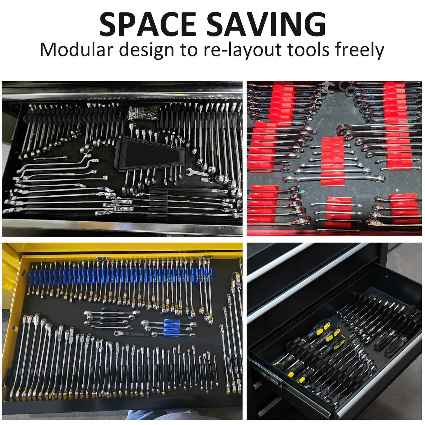 48 pcs Magnetic Modular Wrench Organizers for Tool Drawers - Wrench Rack with Metric&SAE Labels, Perfect Tool Storage Holder with Magnet. Gift for father, brother and boyfriend (Red with magnets)