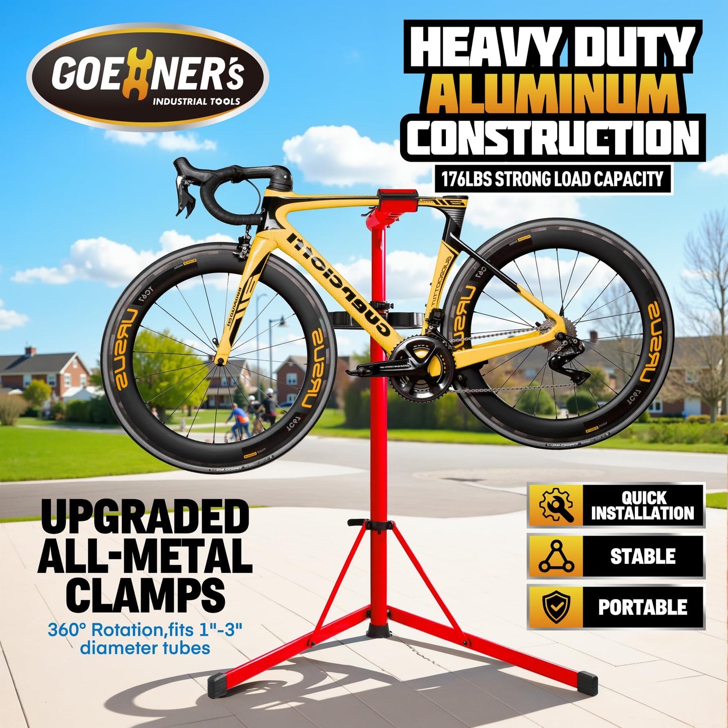 Osluken Professional Bike Repair Stand, 176 LBS Heavy Duty Portable Bicycle Mechanic Maintenance Workstand with Tool Tray, Steel & Aluminum Shop Home Adjustable Height Foldable Bike Work Stand for E Bike, MTB, RB