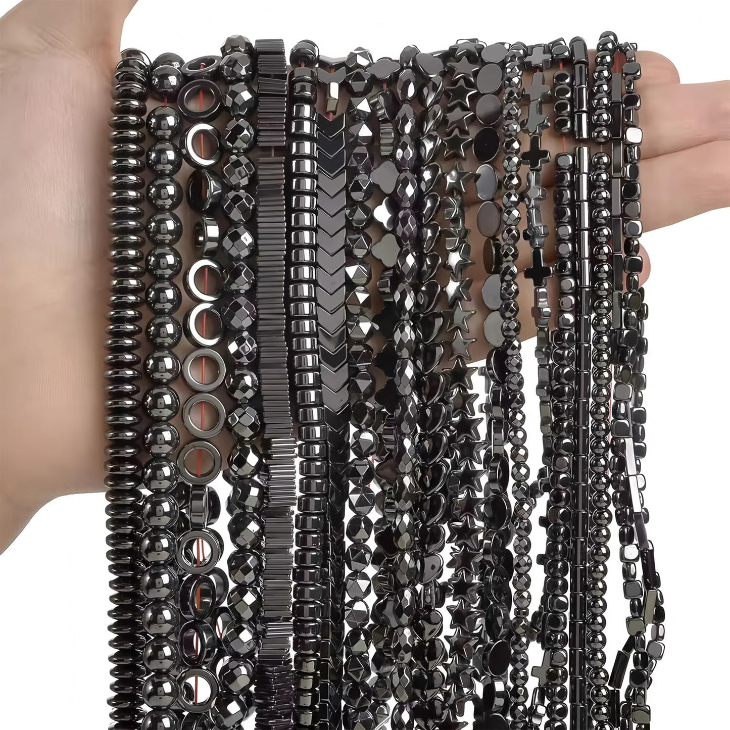 HAAMIIQII 75pcs 6mm Natural Black Hematite Loose Gemstone Beads Hollow Flower Shape Spacer Stone Beads for Jewelry Making DIY Bracelets Necklaces Crafting