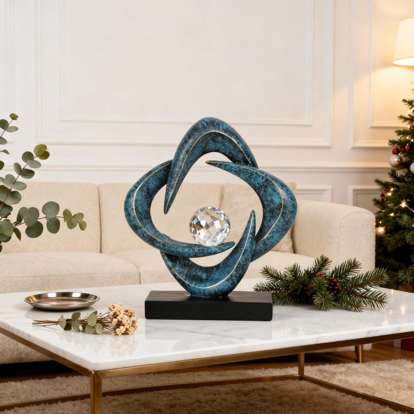 XYQXYQ Abstract Art Sculpture, Resin Gold Decorative Statue, Modern White Ornaments for Living Room, Decorativas Modernas for Coffee Table/Entryway/Office Collectibles (Blue&Gold)
