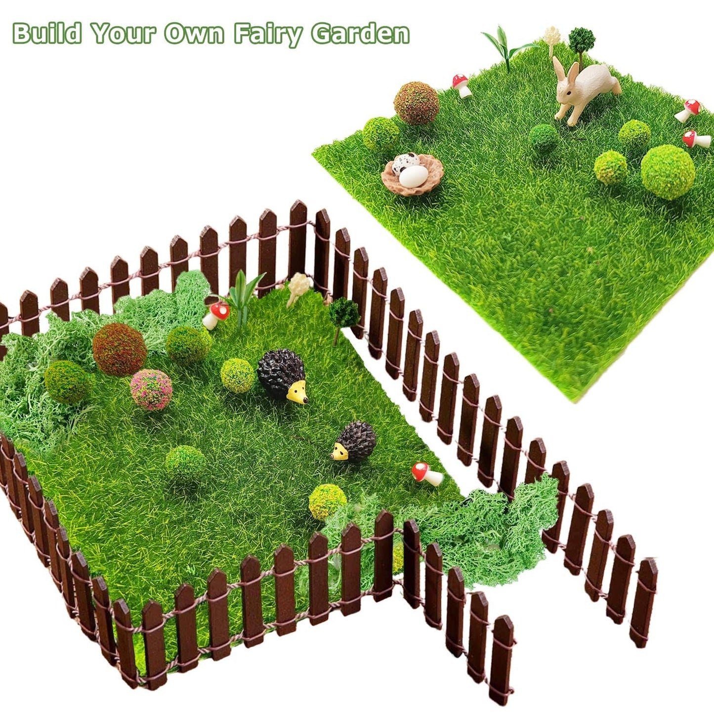 QuarenDen Miniature Garden Accessories, 36Pcs, 6in x 6in Fairy Artificial Grass, Fake Moss, Mini Fairy Garden Grass, Fairy Garden kit for Dollhouse Decoration Plant House Decor