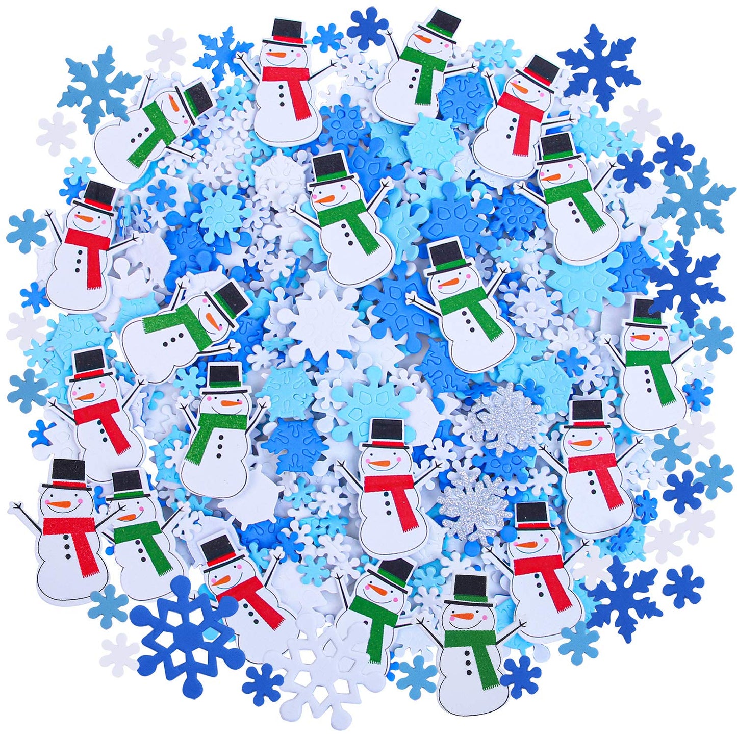 Aneco 500 Pieces Foam Snowflakes Stickers Winter Snowman Self-Adhesive Stickers for DIY Craft or Party Favor