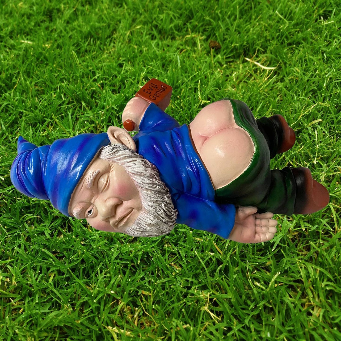 MINICAR Funny Drunk Garden Gnome Statue 9.5 Inch - Indoor Home Office Figurine Decor Outdoor Yard Lawn Patio Sculpture Decoration, Naughty Gifts for Women Men, Blue