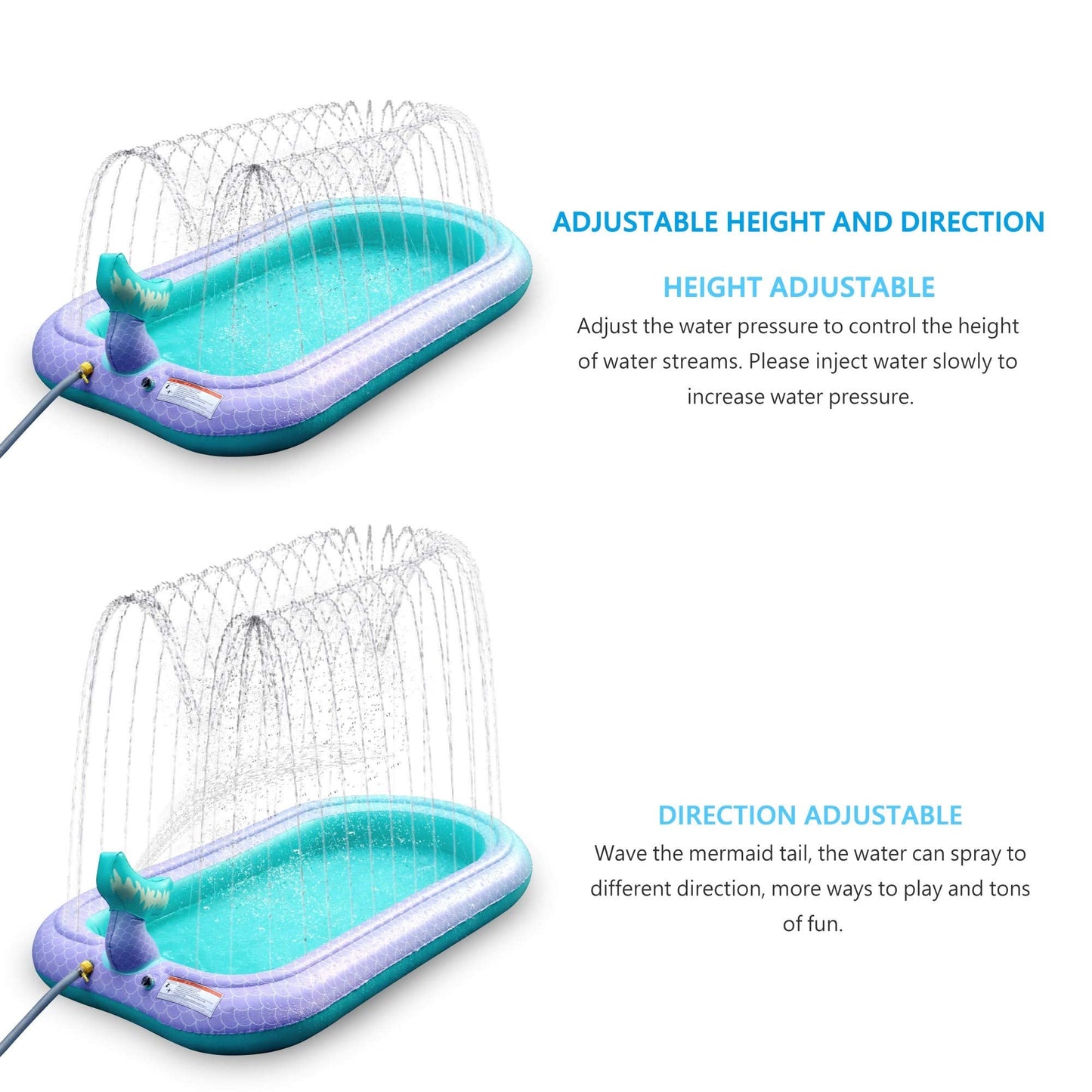 Ancesfun 68" Mermaid Splash Pad & Sprinkler for Kids, Large Outdoor Water Play Mat Summer Inflatable Wading Pool, Fun Sprinkler Water Toys for Toddlers Babies Boys Girls Age 3+ -Pink