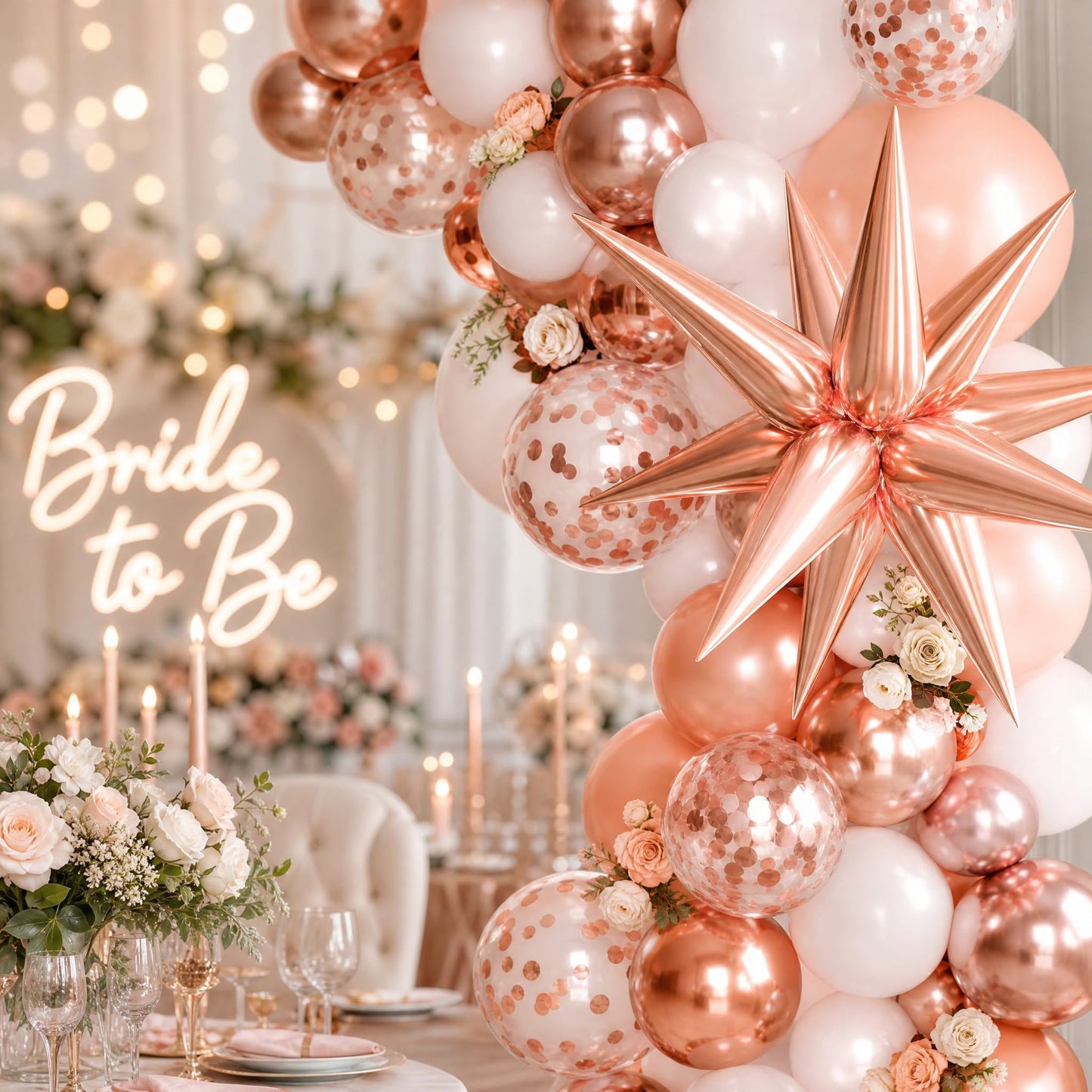 KARLURE Rose Gold Balloons Arch Kit Garland with Metallic Rose Gold Confetti Balloons for 2026 Graduation Decorations Prom Bridal Shower Birthday Baby Shower Wedding Anniversary Party Decorations