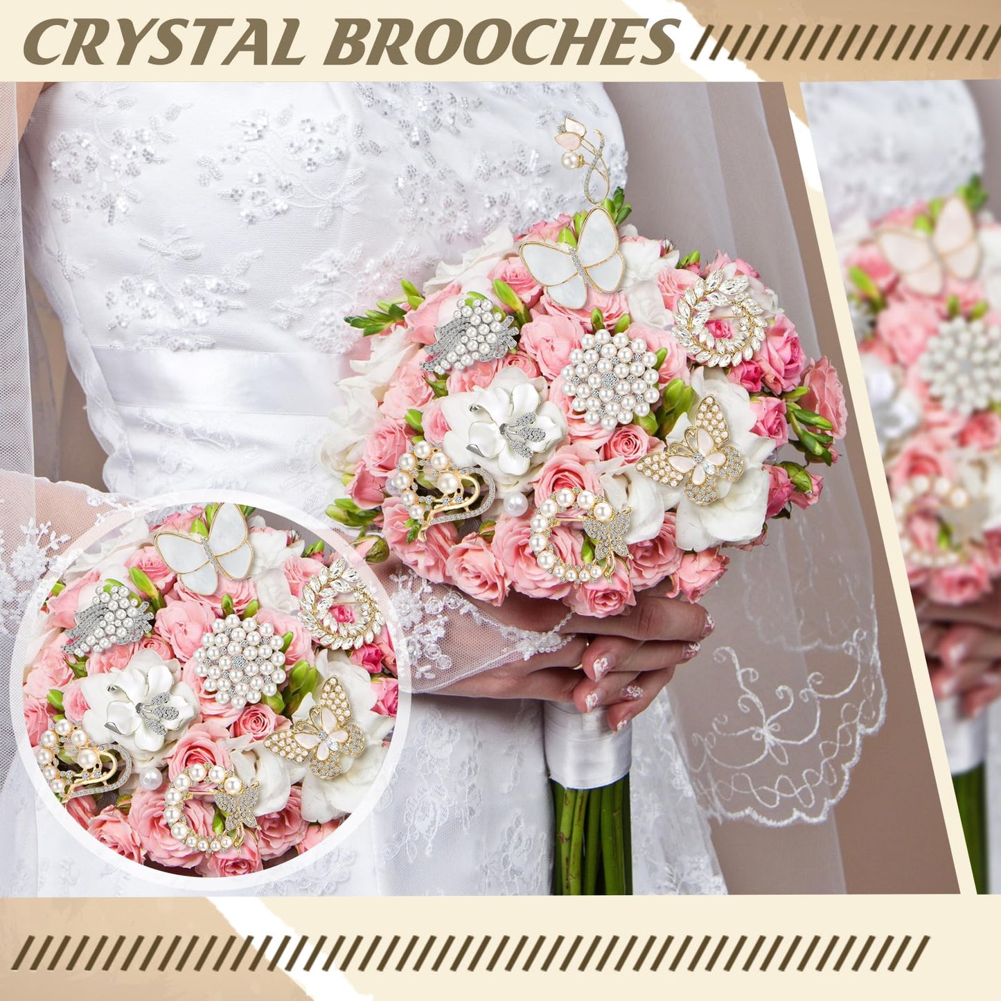 Loetere 10 Pcs Brooches for Women Pearl Rhinestone Butterfly Bouquet Brooch Pin Bulk Elegant Crystal Lily Flower Pin Gifts for Wedding Bridal Dress Corsage Coats Jackets Sweaters Clothing Accessories