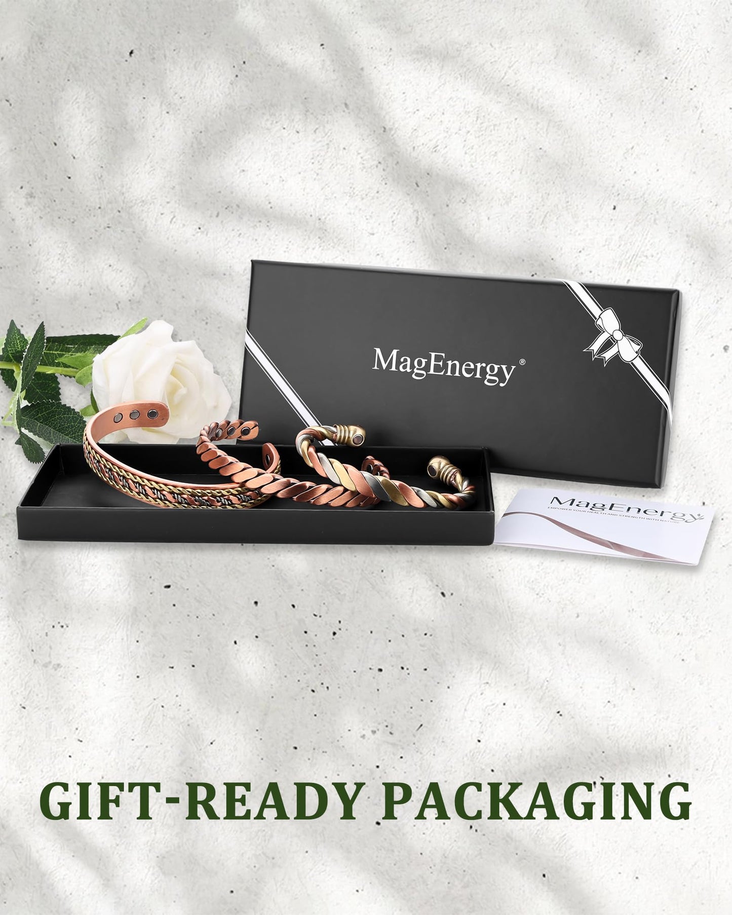 MagEnergy Copper Bracelets for Women Men, Set of 3 Pcs, Magnetic Therapy, Handmade 99% Copper Cuff Bracelet, Jewelry Gift Box