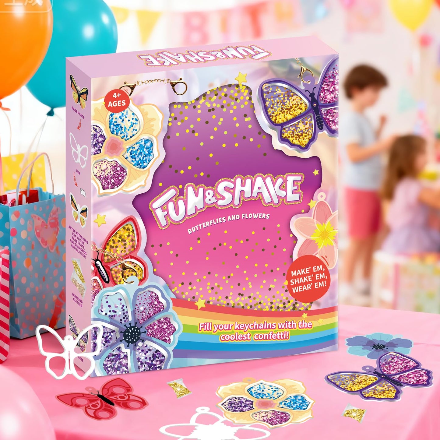 MZYTOZA Fun & Shake DIY Glitter Craft Kit with Keychains for Kids,Art & Craft Activity,Creative Travel Toy, Party Favors & Valentine's Gift for Ages 4-9