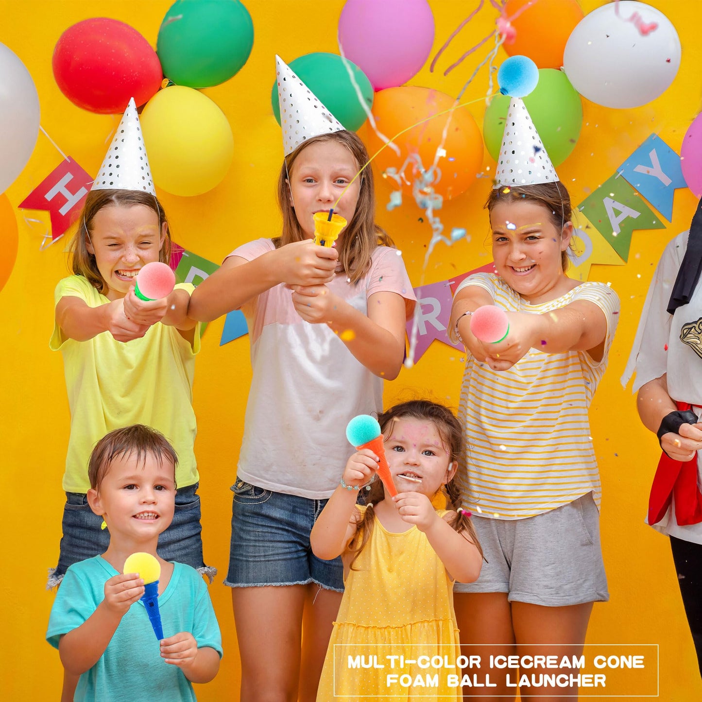 Cagemoga 40 Pcs Ice Cream Shooters Toy 4 Inch Ice Cream Cone Foam Ball Launcher Toy for Kids Birthday Party Favors Carnival Prizes Goody Bag Fillers