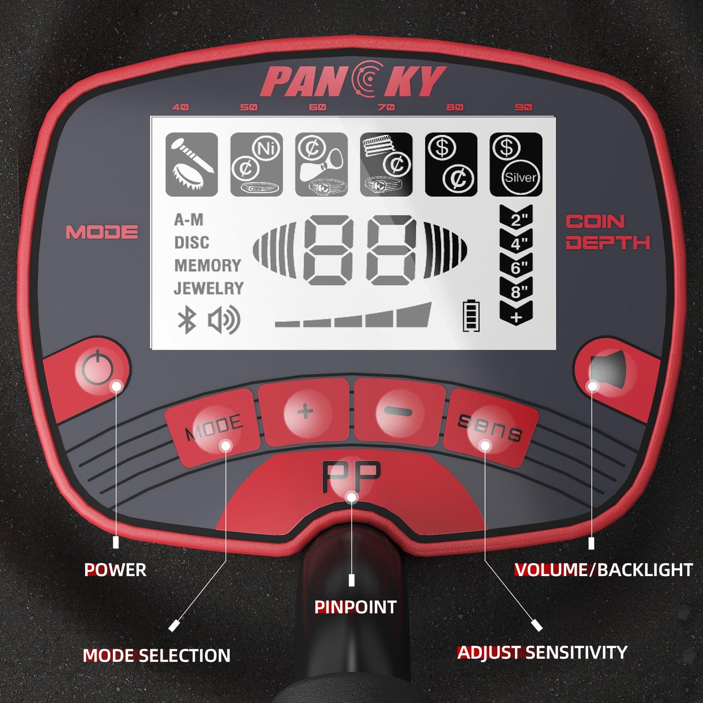 PANCKY Metal Detectors for Adults Waterproof, Professional Higher Accuracy Gold Detector with LCD Display, 5 Mode, Advanced DSP Chip 10" Coil, PK0075