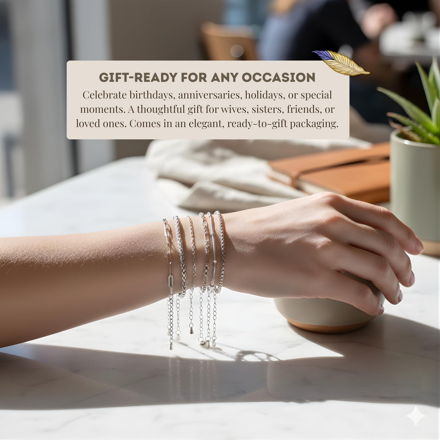 Cherry Tree Collection Stainless Steel Bracelets for Women | Stackable Bracelet Set of 6 Silver | (6-7.5") To Fit Most Wrists | Stainless Steel Charm Bracelet | Fashion Accessories Jewelry