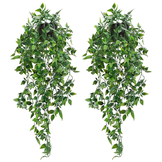 Whonline 2pcs Fake Hanging Plants, Artificial Potted Plants for Indoor Outdoor Aesthetic Office Living Room Shelf Decor