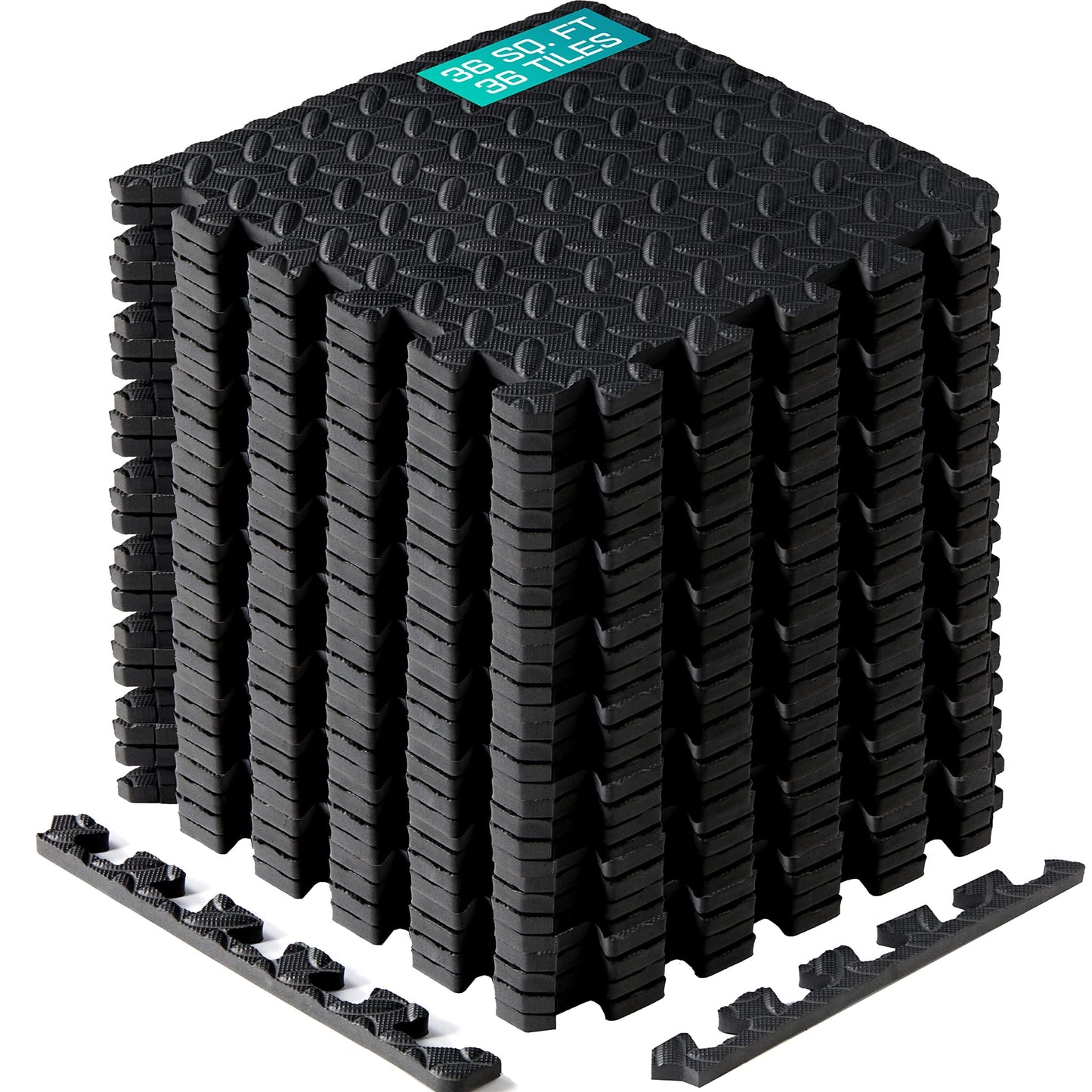 Yes4All Interlocking Exercise Foam Mats with Border – Interlocking Floor Mats for Gym Equipment – Eva Interlocking Floor Tiles - 36 Square Feet (36 Tiles) - Black
