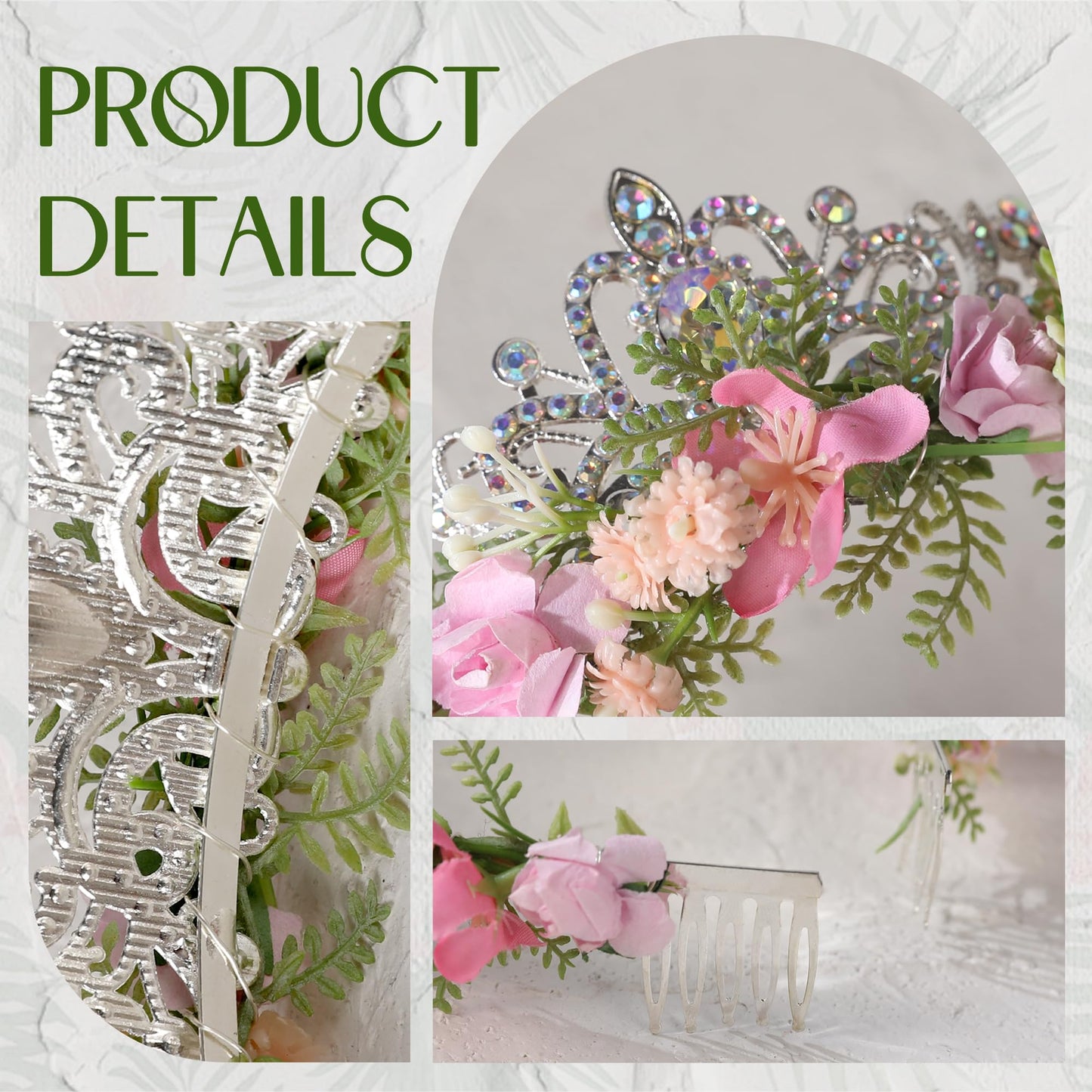 KorViSHOW Pink Flower Crown Headband, Fairy Princess Floral Headpiece, Bridal Flower Tiaras for Women Girls Maternity Birthday Wedding Renaissance Festival Party Hair Accessories