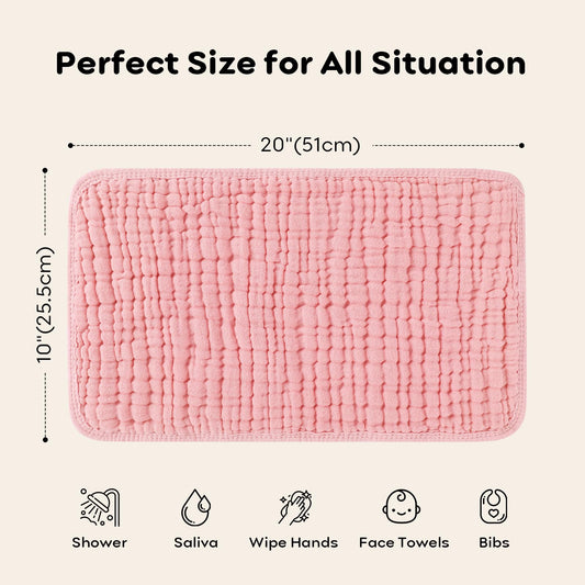 Looxii Muslin Burp Cloths Baby Girl 6 Pack - 20" x 10" - Ultra Soft & Absorbent, 6-Layer 100% Cotton for Spit Up & Drool- Gentle Baby Burping Cloth, Newborn Essentials Shower Gift Girl, Gradient Pink