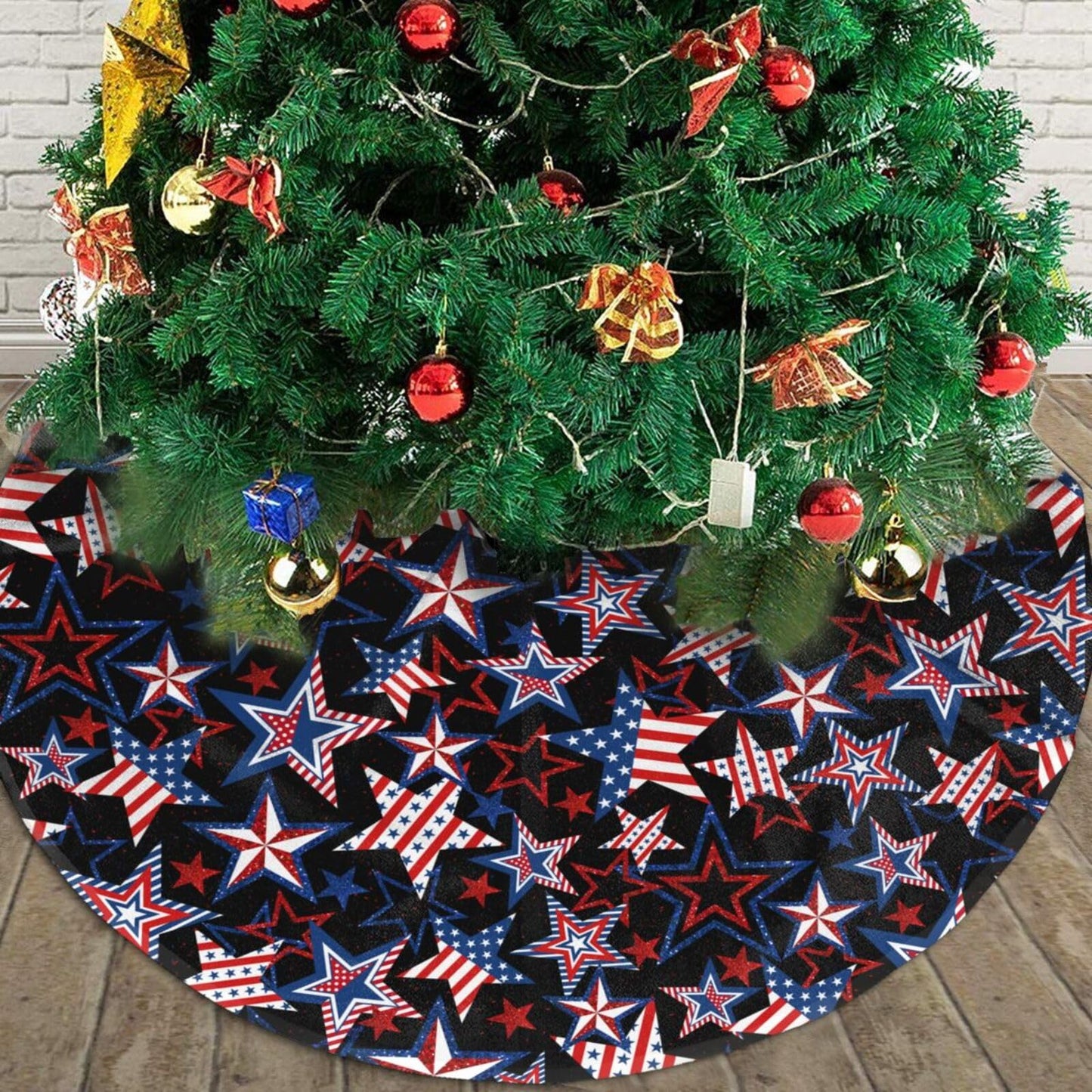 4th of July Patriotics American Veterans Day Christmas Tree Skirt Memorial Day Xmas Tree Mat Halloween Christmas Tree Ornaments Decorations Holiday Party Indoor Outdoor 30"