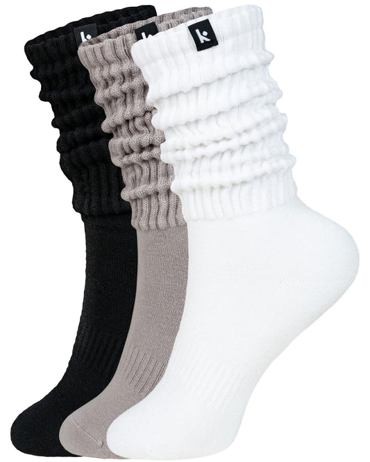 Kamo Fitness Cozy Womens Socks 3-Pair Pack - Scrunch Long Crew for Women, Soft & Breathable Boot and Slouch, Size 5-9 (Mixed, One Size)