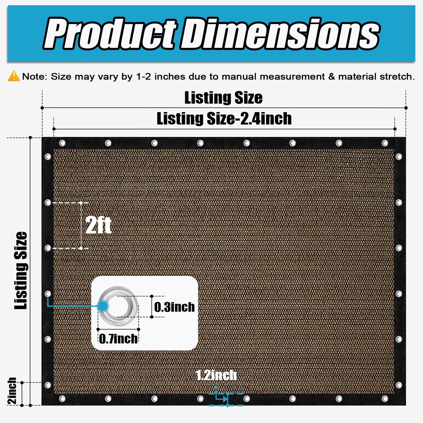 Amagenix 90% Sun Shade Cloth with Grommets, 8' x 10' Pergola Replacement Shade Cover Canopy Privacy Screen for Outdoor Patio Garden, Mocha (We Customized)