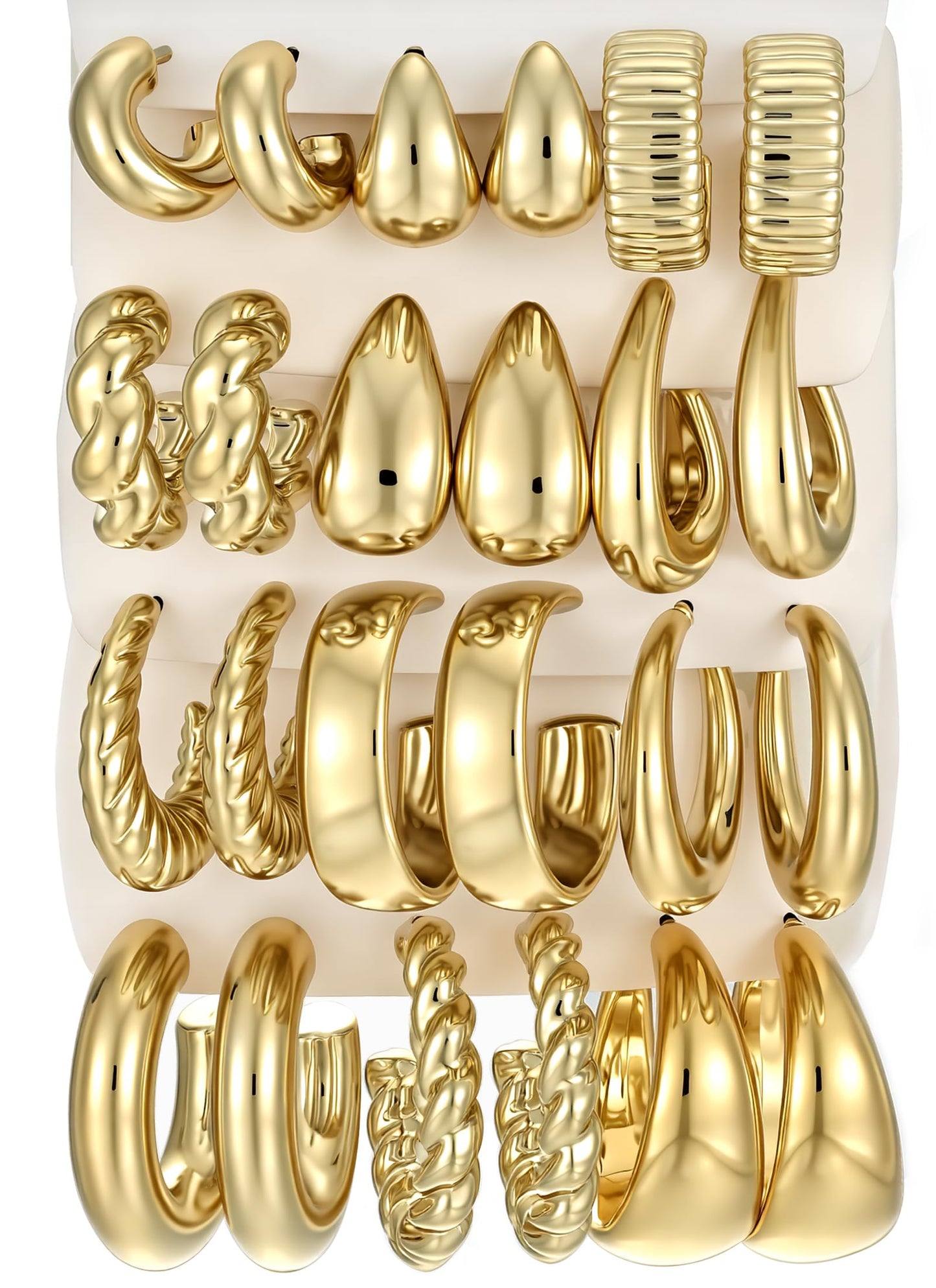 Gold Hoop Earrings Set for Women, 18 Pairs Hypoallergenic Statement Open Pearl Hoops Earring for Multipack, Gold Chunky Hoop Earrings for Women Trendy Jewelry (Yellow Gold)