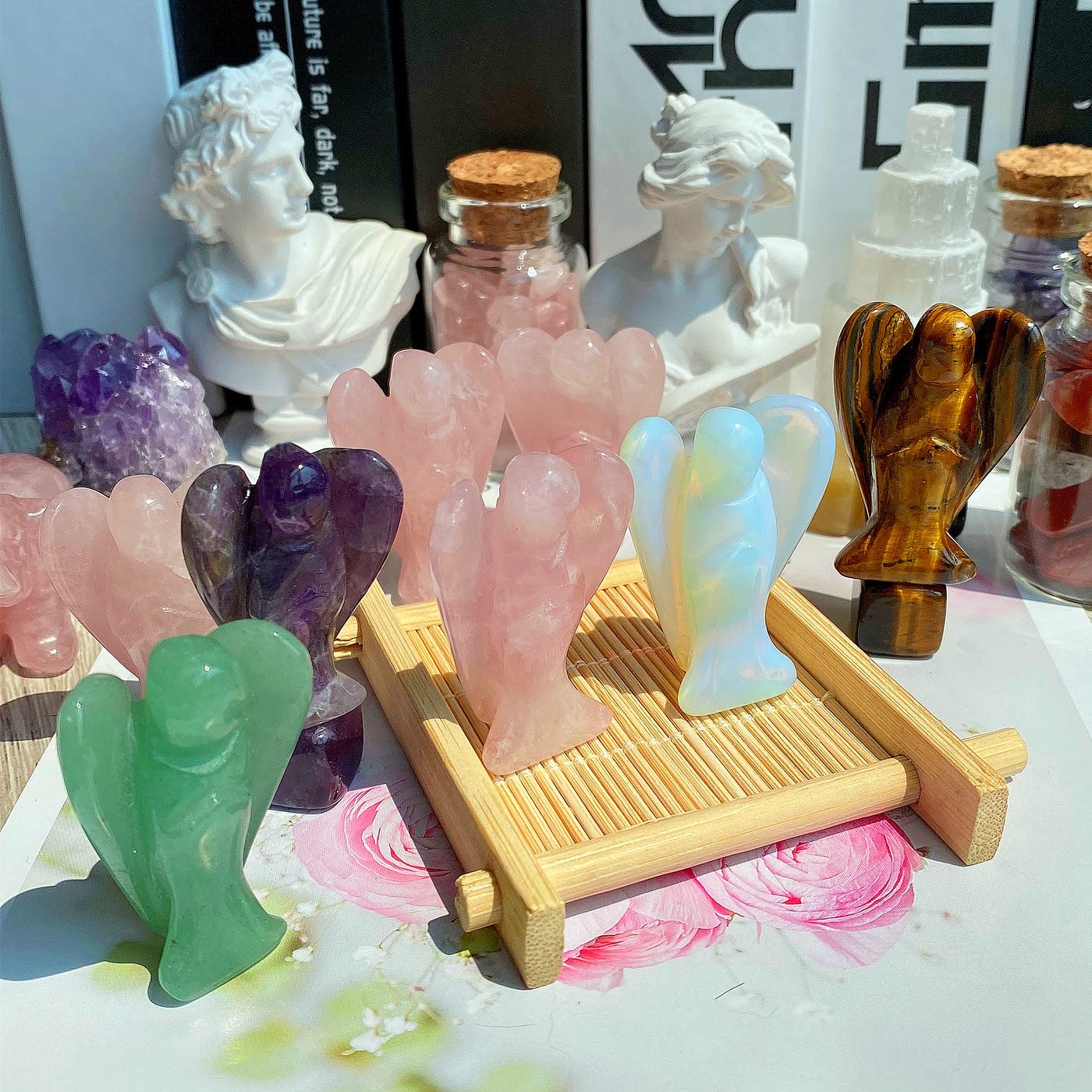 QINJIEJIE Clear Crystal Guardian Angel Decor - Carved Pocket Polished Gemstone Statue - Peace Figurine for Spiritual Healing, Meditation, Protection - Gift for Angel Lovers
