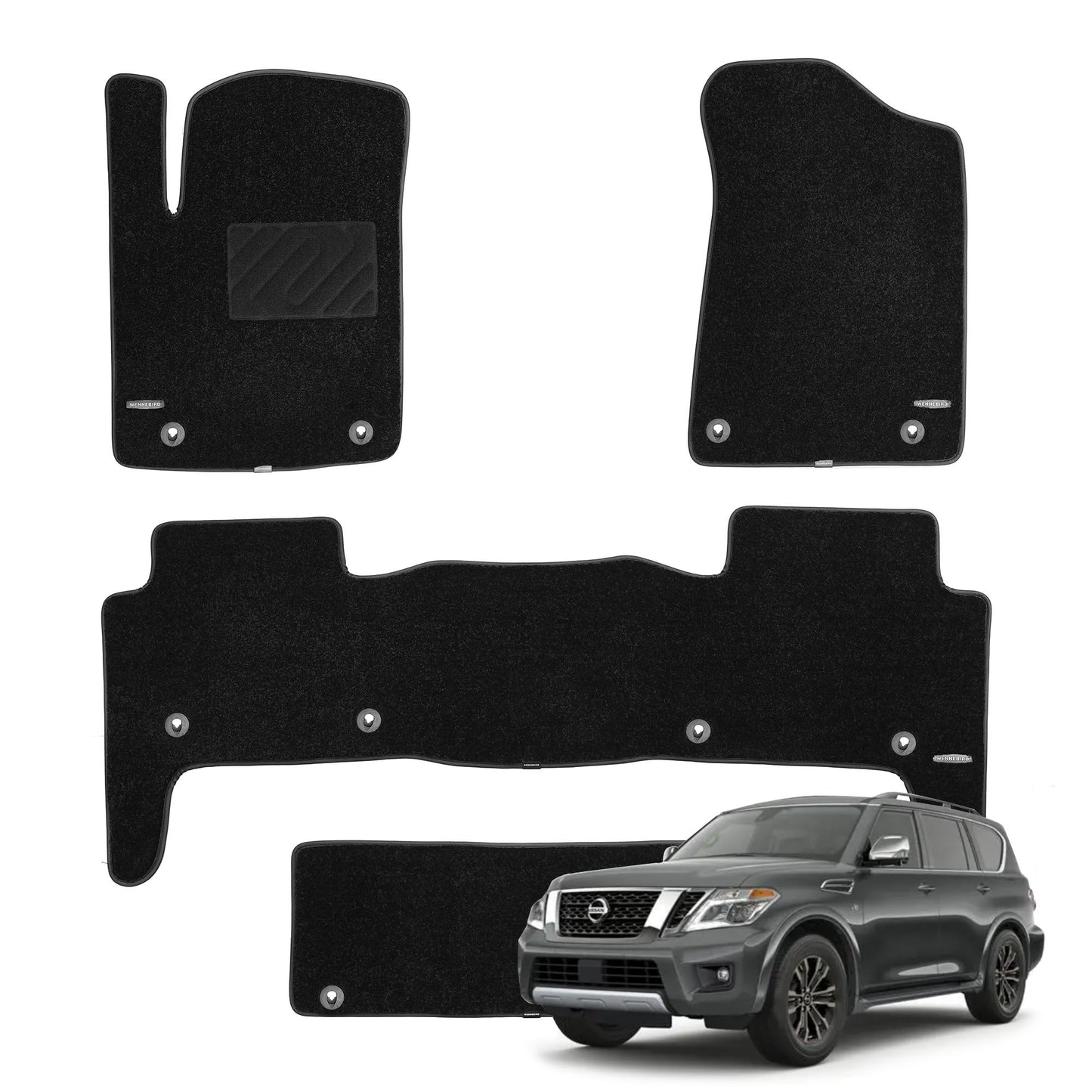 WENNEBIRD Superior Carpet Floor Mats for 2014-2018 Infiniti QX80 / 2017-2018 Nissan Armada, 0.6-Inch Ultra-Thick, Noise-Reducing, All-Weather Waterproof Anti-Slip – 4-Pc Set