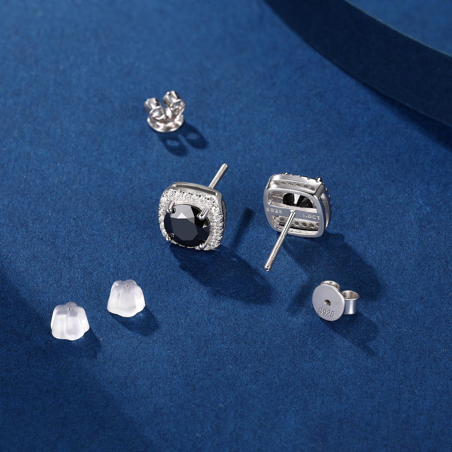 Gugots Moissanite Halo Square Stud Earrings Screw Back 925 Sterling Silver Lab Brilliant D Color VVS1 Clarity Hypoallergenic Earrings for Women Men Black White Gold Plated 0.8CT 6MM*2