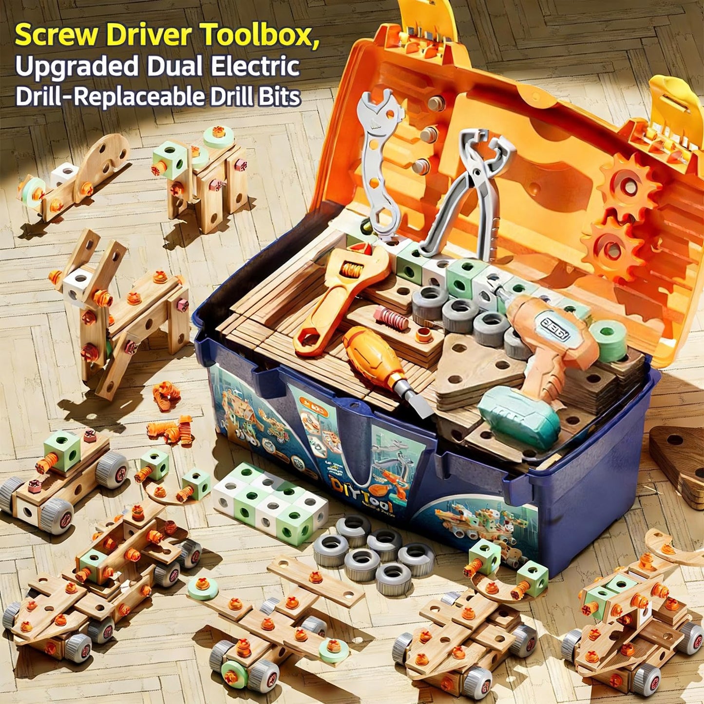 CZOALX 168PCS Kids Tool Set with Toy Drill & Toolbox, STEM Construction Building Toys, Toddler Tool Kit for Kids Boys Girls Ages 3-4-5-6-7-8, Pretend Play Design & Drill Set