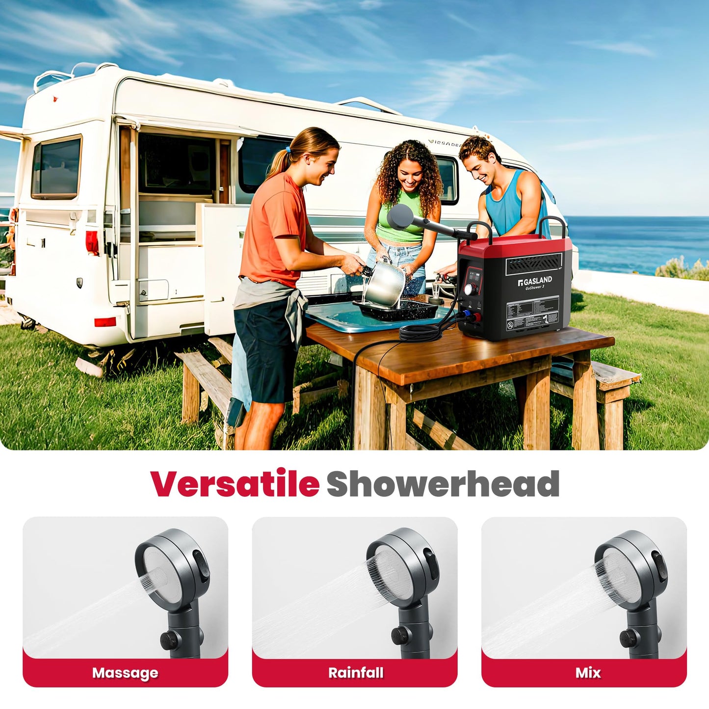 GASLAND Goshower G3 Pro 1lb Propane Portable Camp Water Heater & Shower Pump, CSA Certified, Instant Hot Water for Outdoor Camping, Hiking, Glamping & Vacationing, 4000mAh Rechargeable Shower System