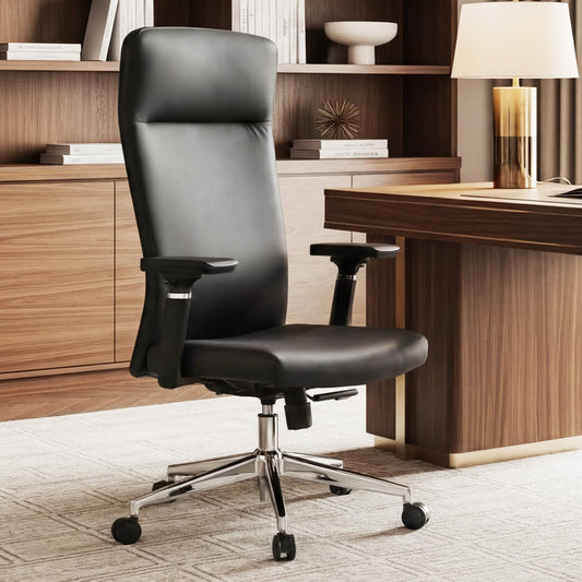 EUREKA ERGONOMIC Eris High Back Leather Desk Chair, Executive Computer Chair with Adjustable 4D Armrests and Large Headrest, Ergonomic Lumbar Support for Home Office, Black