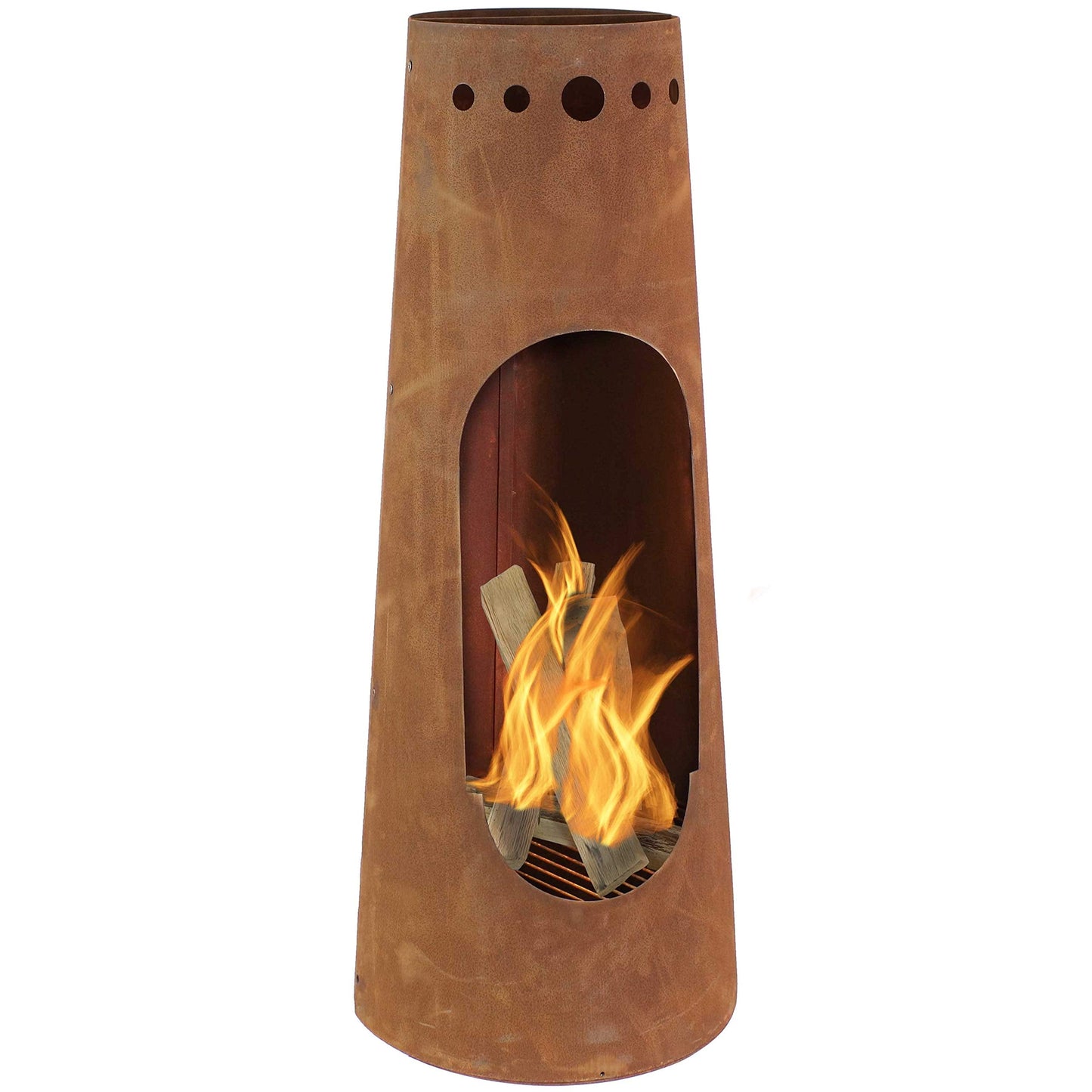 Sunnydaze Santa Fe 50-Inch Chiminea Outdoor Fire Pit - Wood-Burning Chiminea Outdoor Fireplace with Wood Grate - Rustic Patina Finish