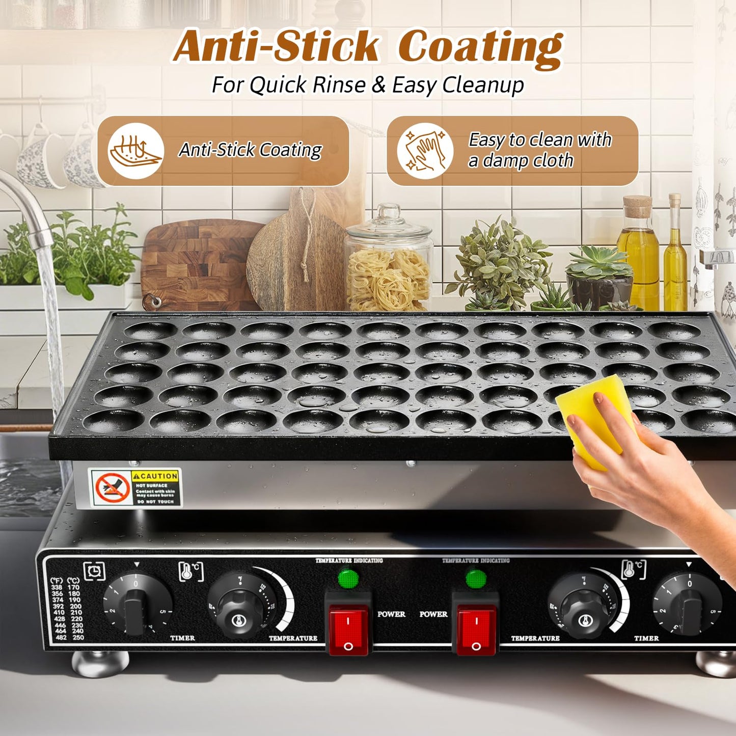 Baotree 50 PCS Commercial Mini Dutch Pancake Maker, 220V 1600W Mini Dutch Pancake Maker, 1.77 Inches Pancake Maker with 2 Thermostats & 2 Timers Separate Control, for Home and Restaurants