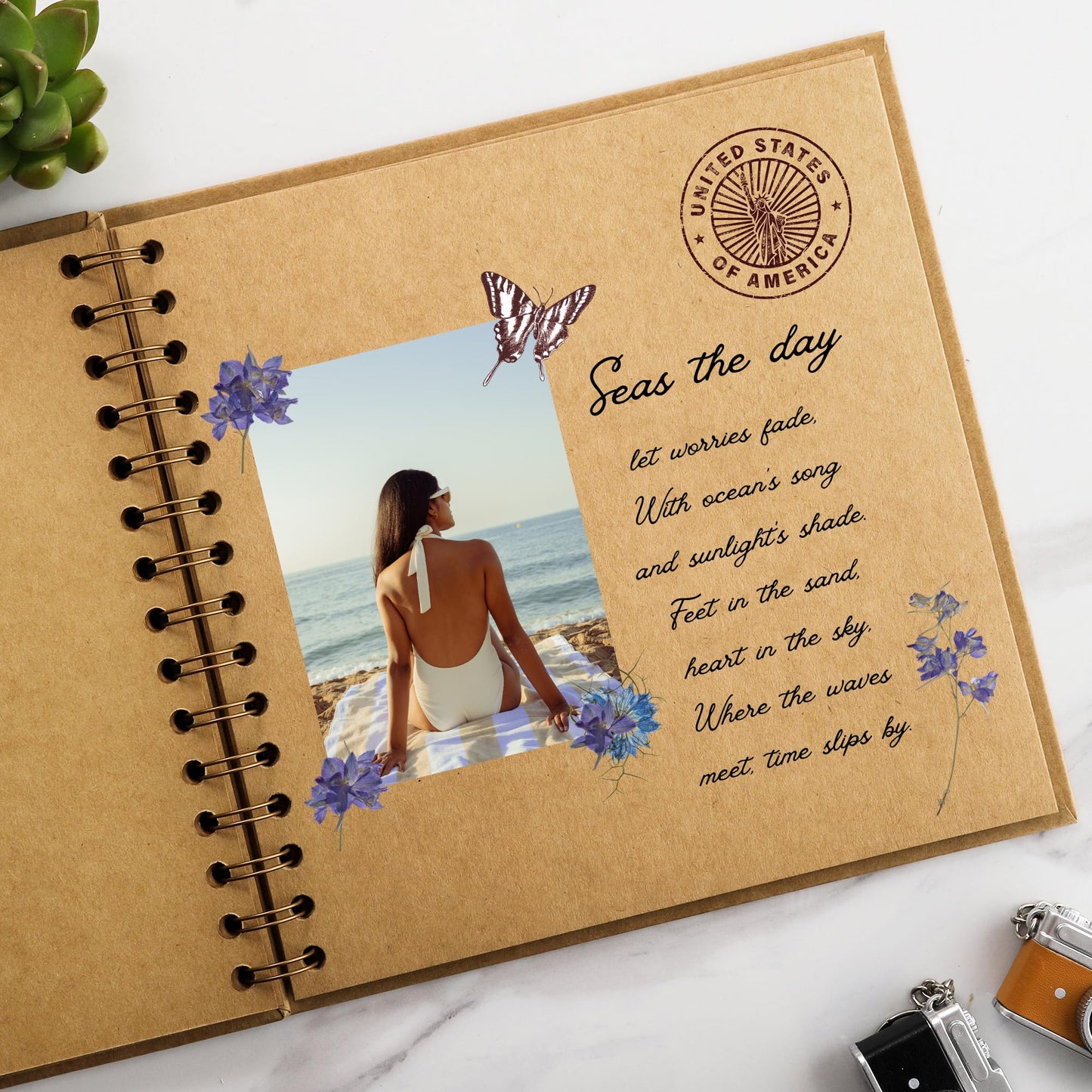 MEMOTOR Scrapbook 10 x 10 Inch DIY Square Photo Window + 3 Corner Stickers, Photo Album Hardcover Kraft Paper Brown 20 Sheets/ 40 Pages