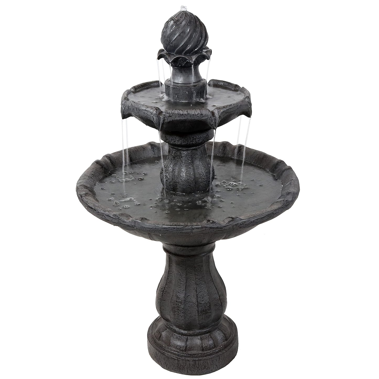 Sunnydaze 35" Solar 2-Tier Outdoor Water Fountain - Outdoor Water Fountain with Battery Backup and Pump - Black
