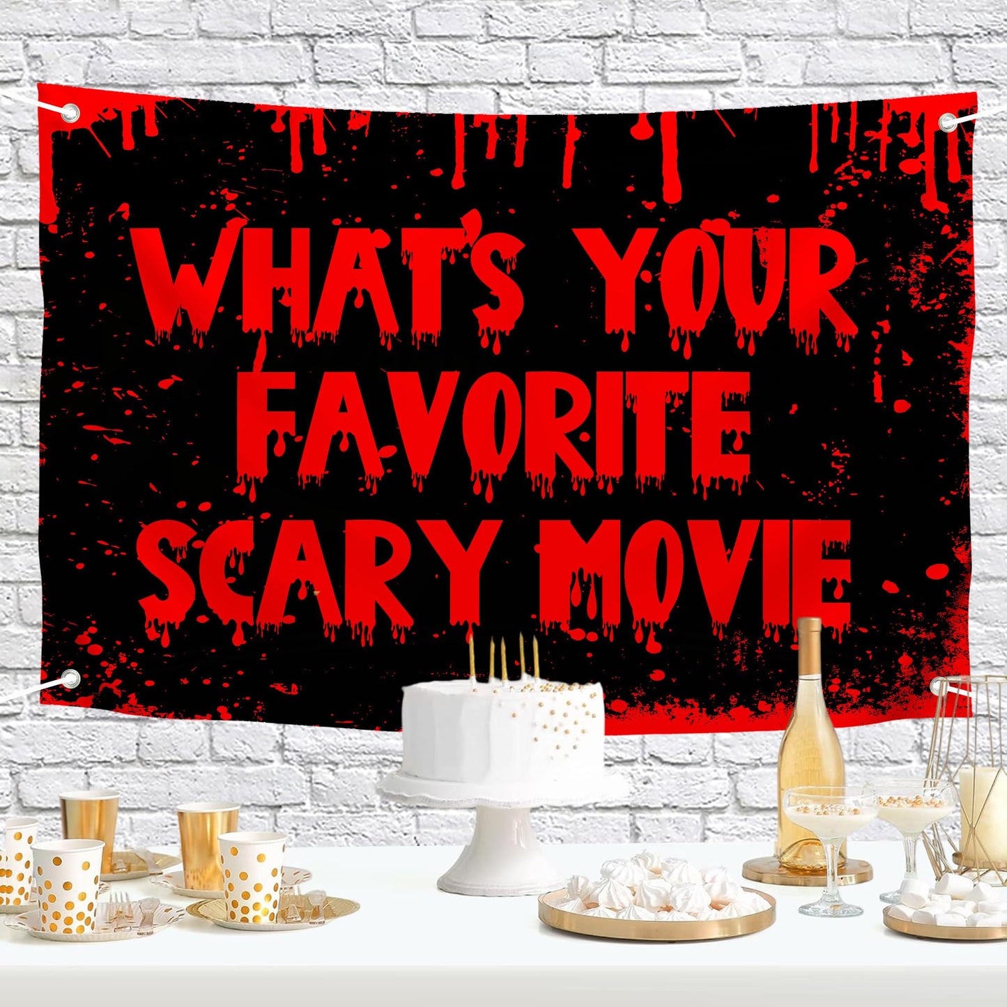 Scary Movie Backdrop Banner What's Your Favorite Scary Movie Horror Theme Decor for Scary Party Movie Night Party Halloween Costume Party Decorations Supplies 72x43in