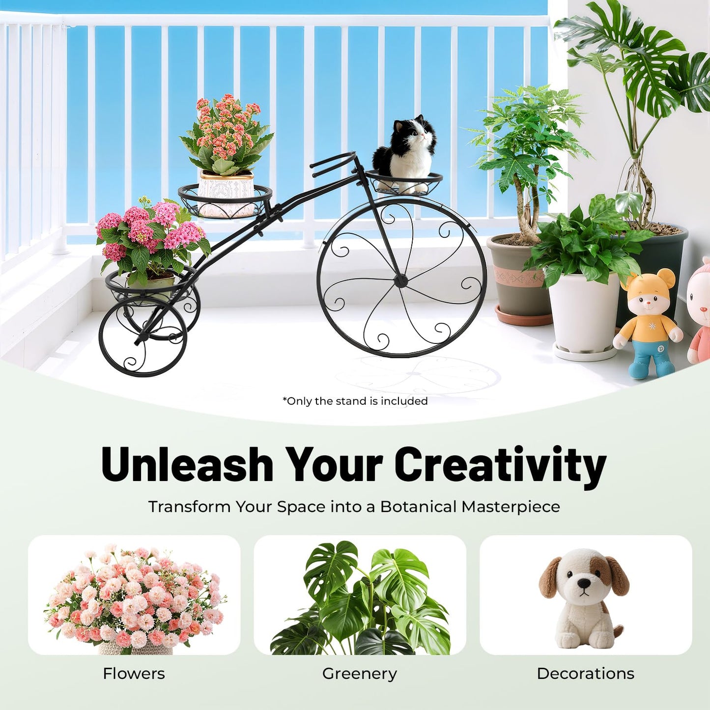 Tricycle Plant Stand, Flower Pot Cart Holder, Cart Holder Patio Stand Holder, 3 Potted Bicycle Shape Garden Planters Rack Patio Metal Display Shelf Stand, Great Gift for Plant Lovers, Housewarming