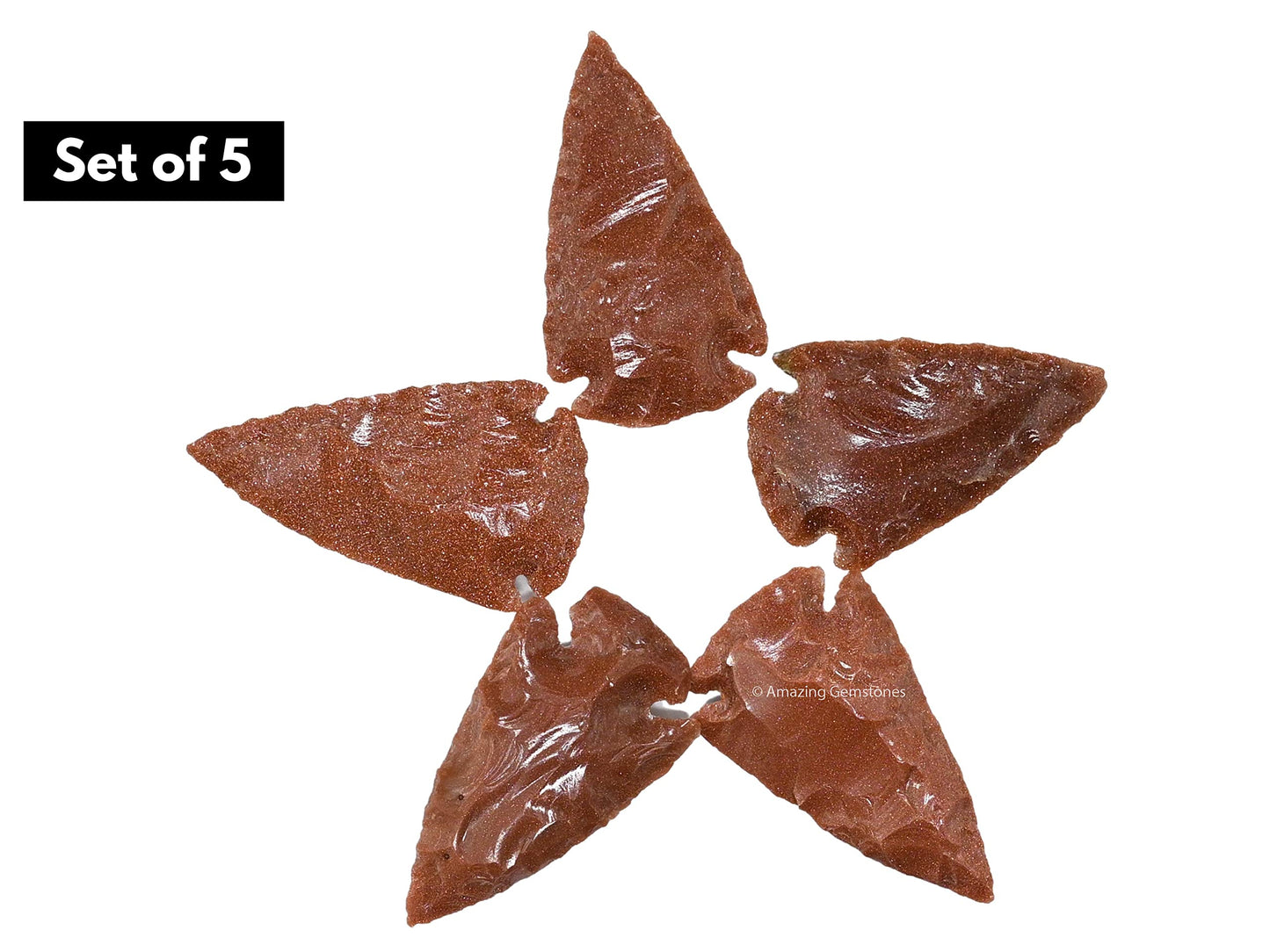Amazing Gemstone 5 Pieces Red Goldstone Arrowhead, Crystal and Healing Stone Flint Rock Arrow Head - 1 to 1.5 Arrowheads for DIY Project Craft Point Jewelry Making