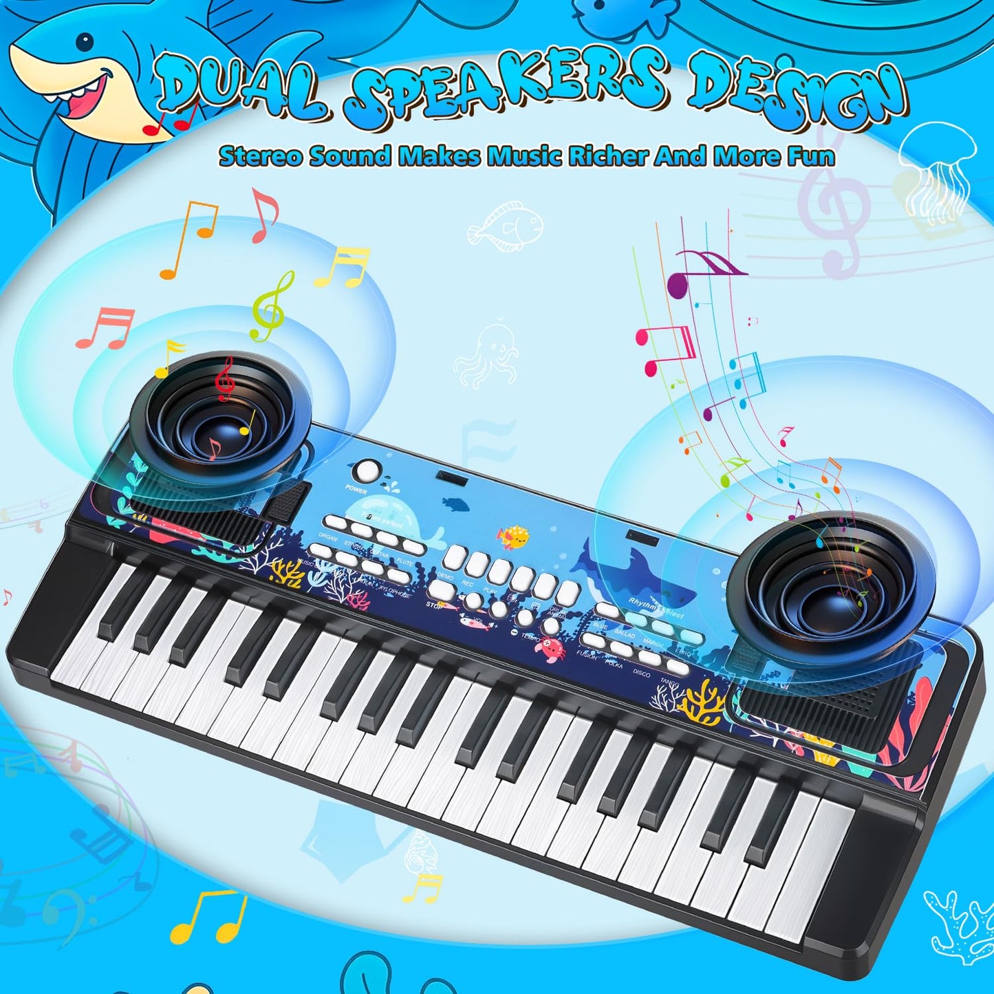 Upgraded 37 Keys Kids Piano Keyboard with Microphone Music Stand – Portable Musical Toys for Toddlers Ages 3 4 5 6 Boys Girls Birthday Gift - Black