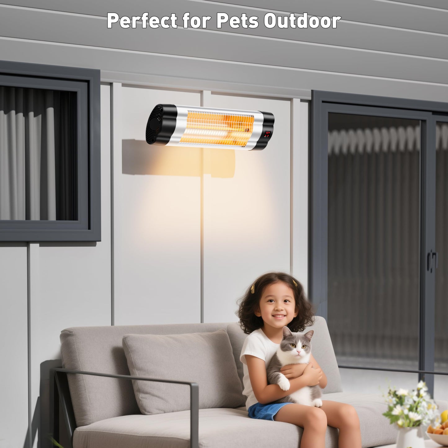 Wall Mounted Infrared Heater with 1 Seconds Instant Warmth, Quiet Electric Radiant Heating for Garage Greenhouse Porch, 1500W Adjustable Temperature Patio Heater