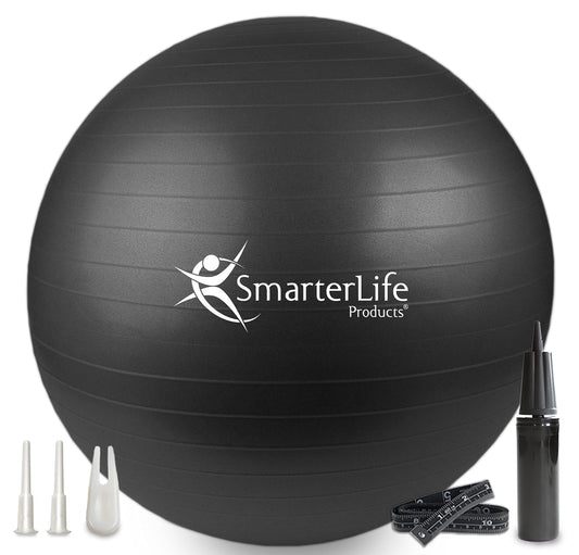 SmarterLife Exercise Ball Yoga Ball for Fitness, Balance, Stability, or Pregnancy, Gym Ball for Core Workout, Physical Therapy, Yoga Ball Chair for Office, Anti-Slip Anti-Burst (45 cm, Black)